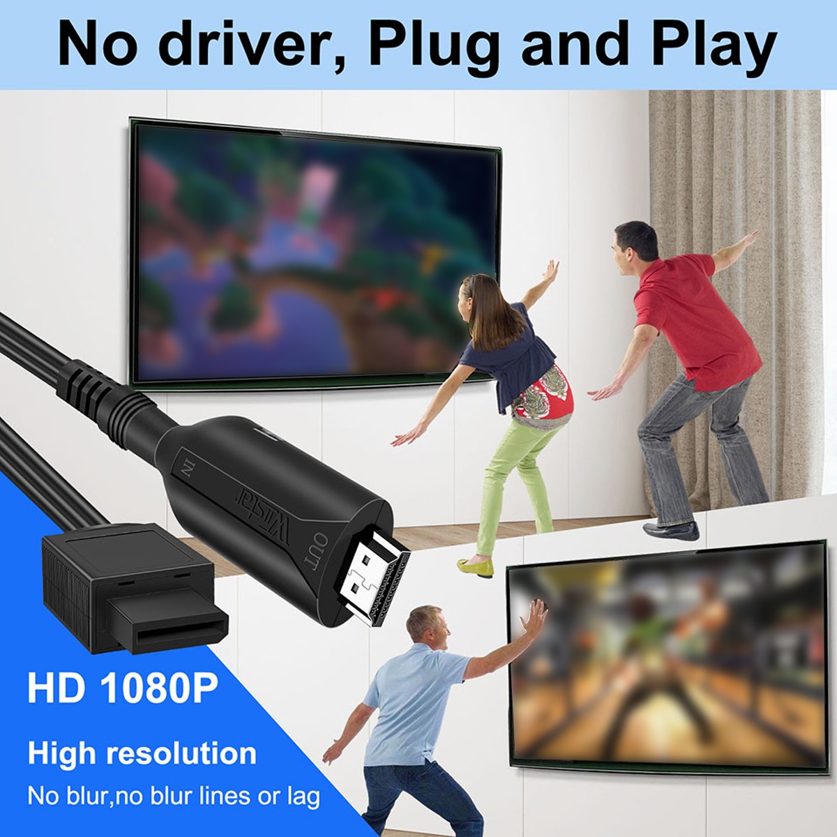 Wii To HDMI Converter Adapter HD Link Cable 1080P/720P Plug and Play for TV PC