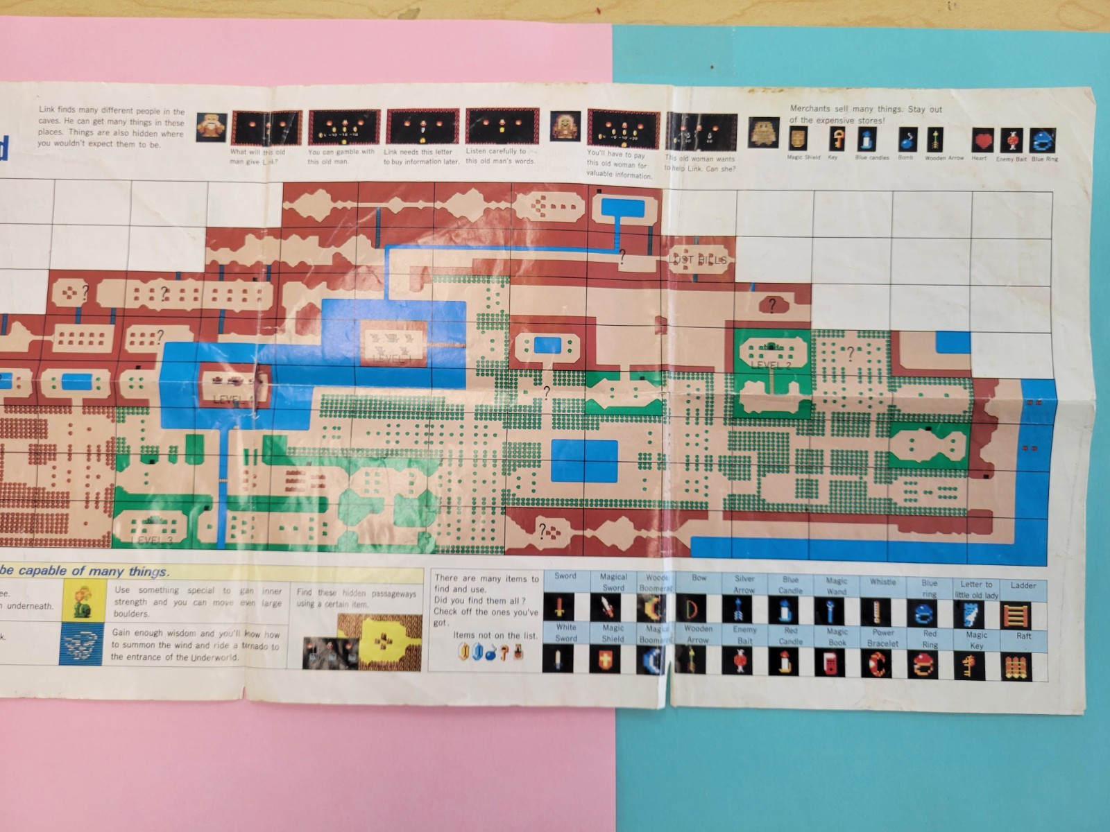 Vtg 1987 LEGEND OF ZELDA Nintendo NES Original Maps & Strategies Fold-Out Insert