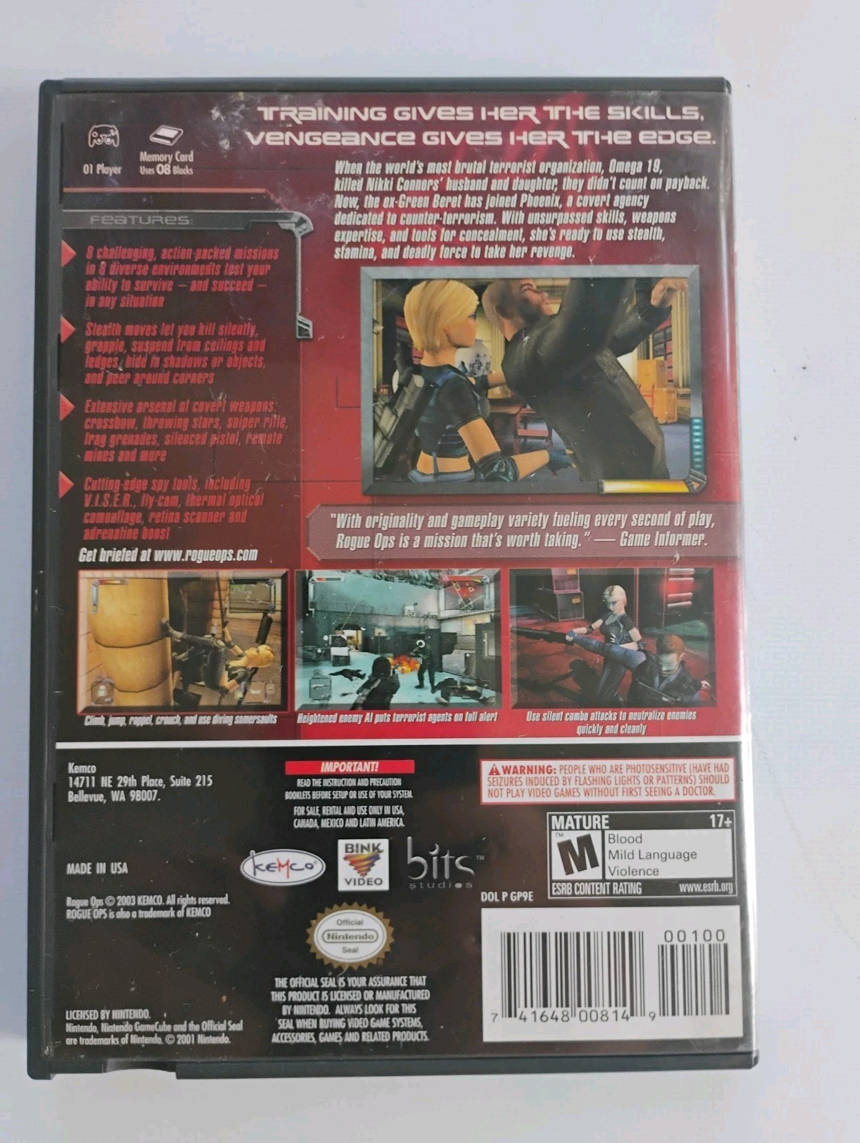 Nintendo Rogue Ops Nintendo GameCube Original DVD Keep Case and manual
