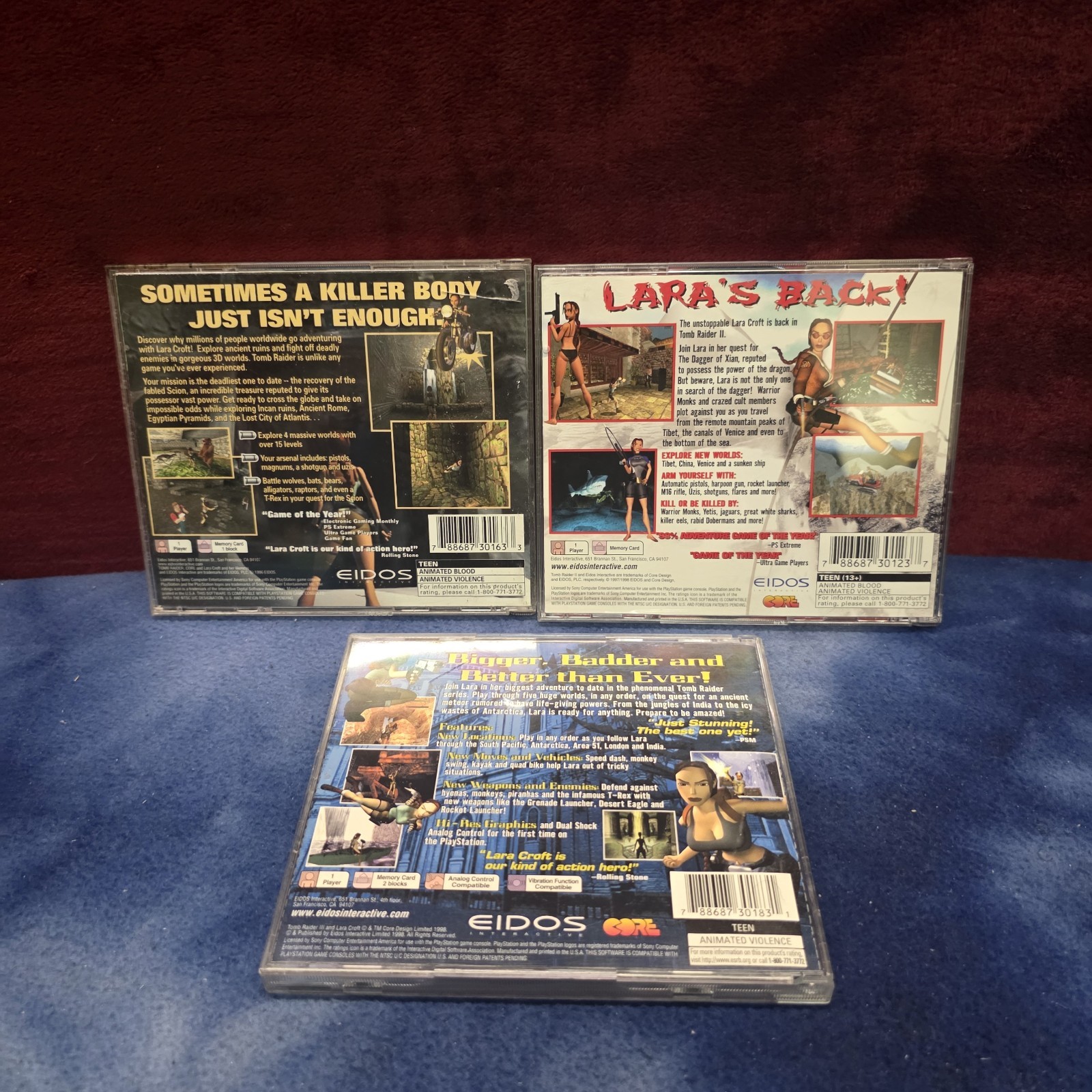 Tomb Raider 1, 2 &3 PS1 Lot Of 3 Sony PlayStation 1 Games Original Cases