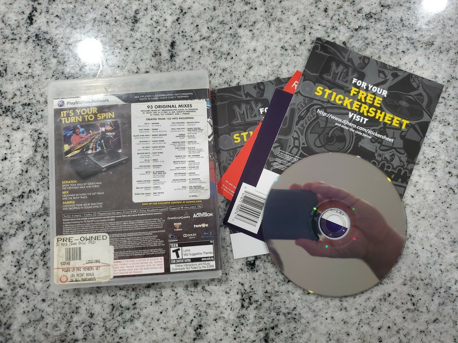 DJ Hero (Game Only) (PS3, 2009) case, insert, manual, disc – TESTED