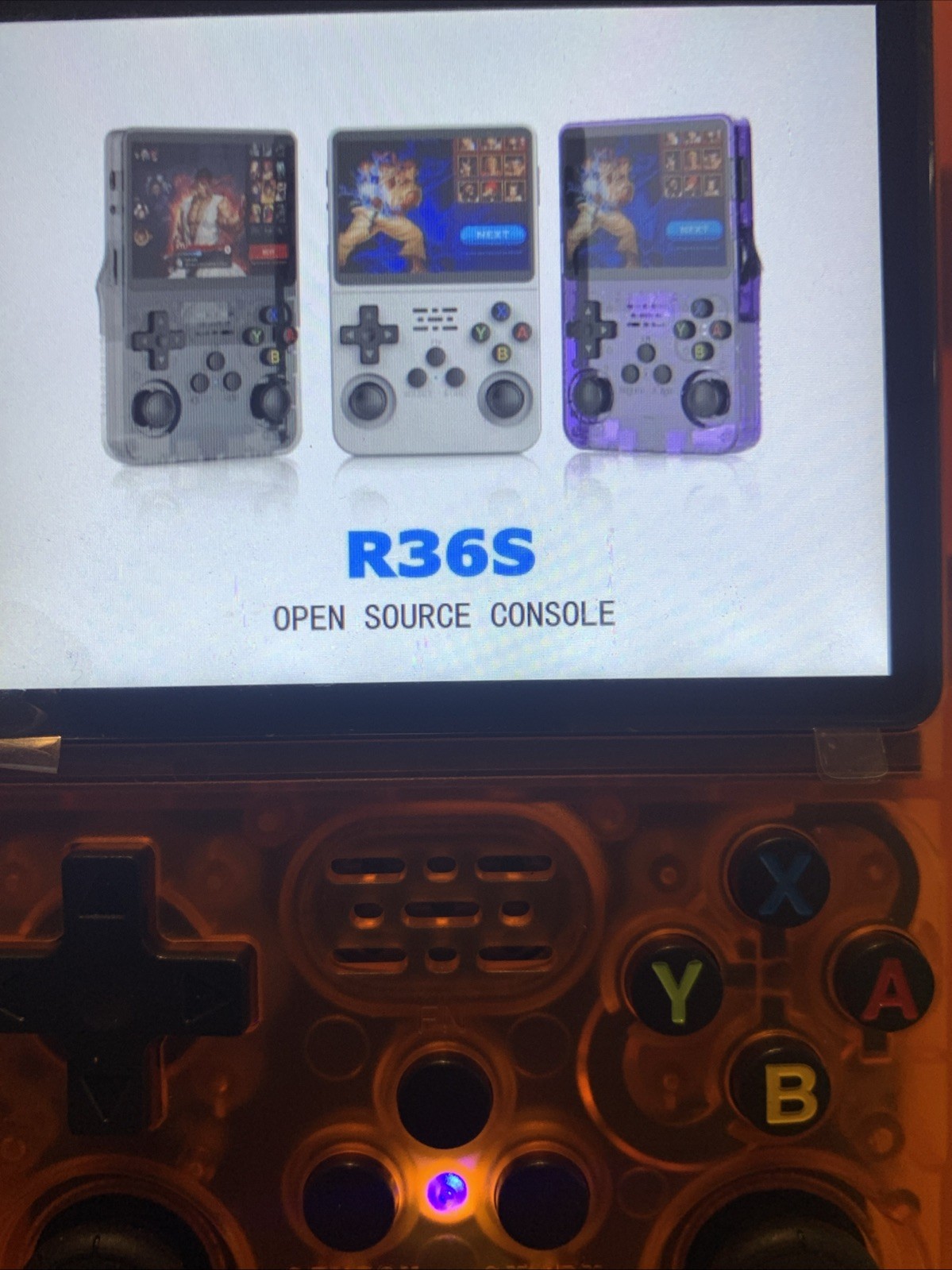 R36S Handheld Game Console 640×480 Quad-Core ARM 1GB RAM Purple 64 Gb TF Card