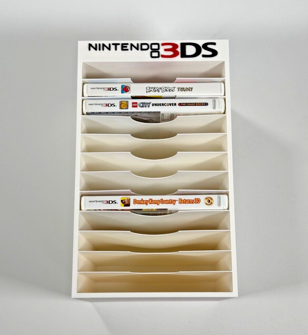 3D Printed 3DS Game Storage Display Case (Holds 12 Games in Cases) White w/ Logo