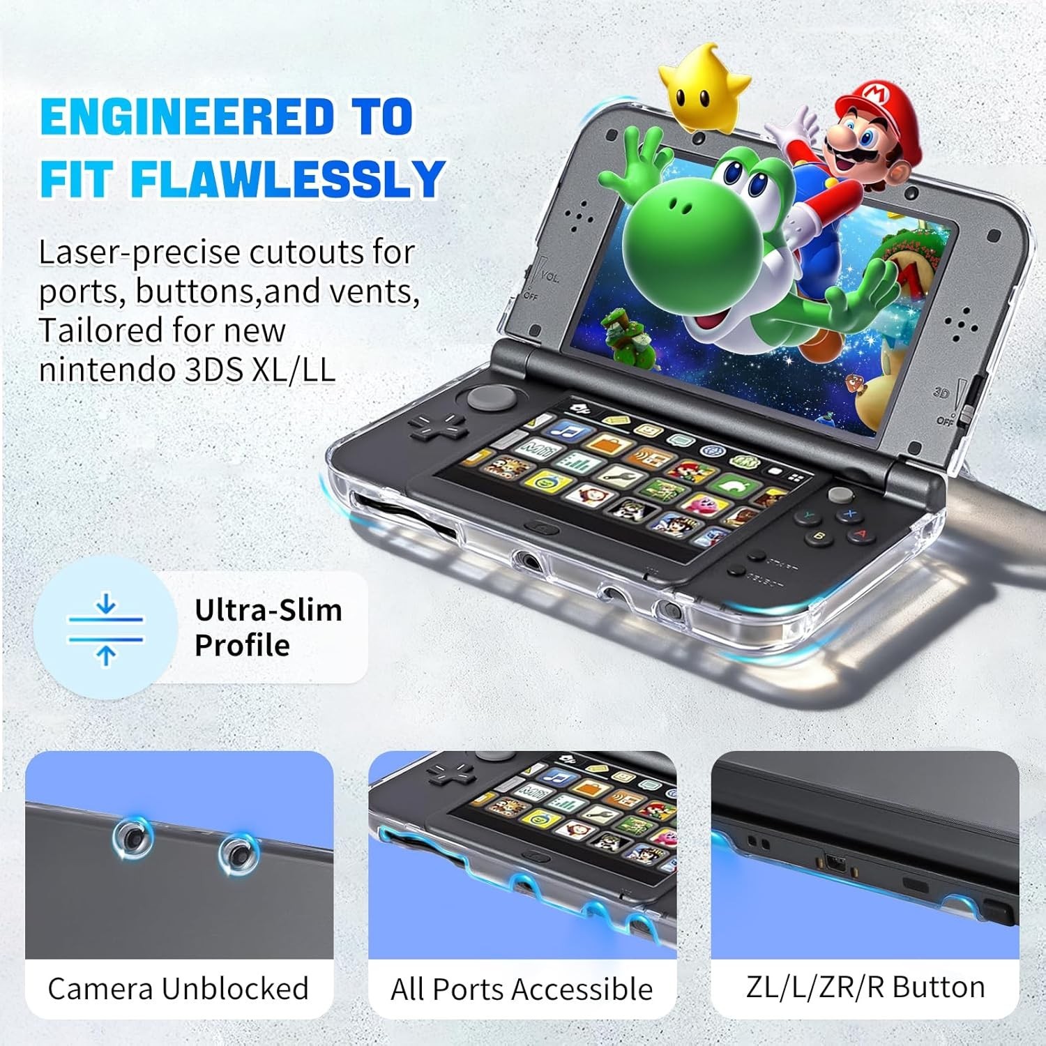 New 3DS XL Clear Case,Crystal Transparent Hard Shell for New 2015 Nintendo 3DS X