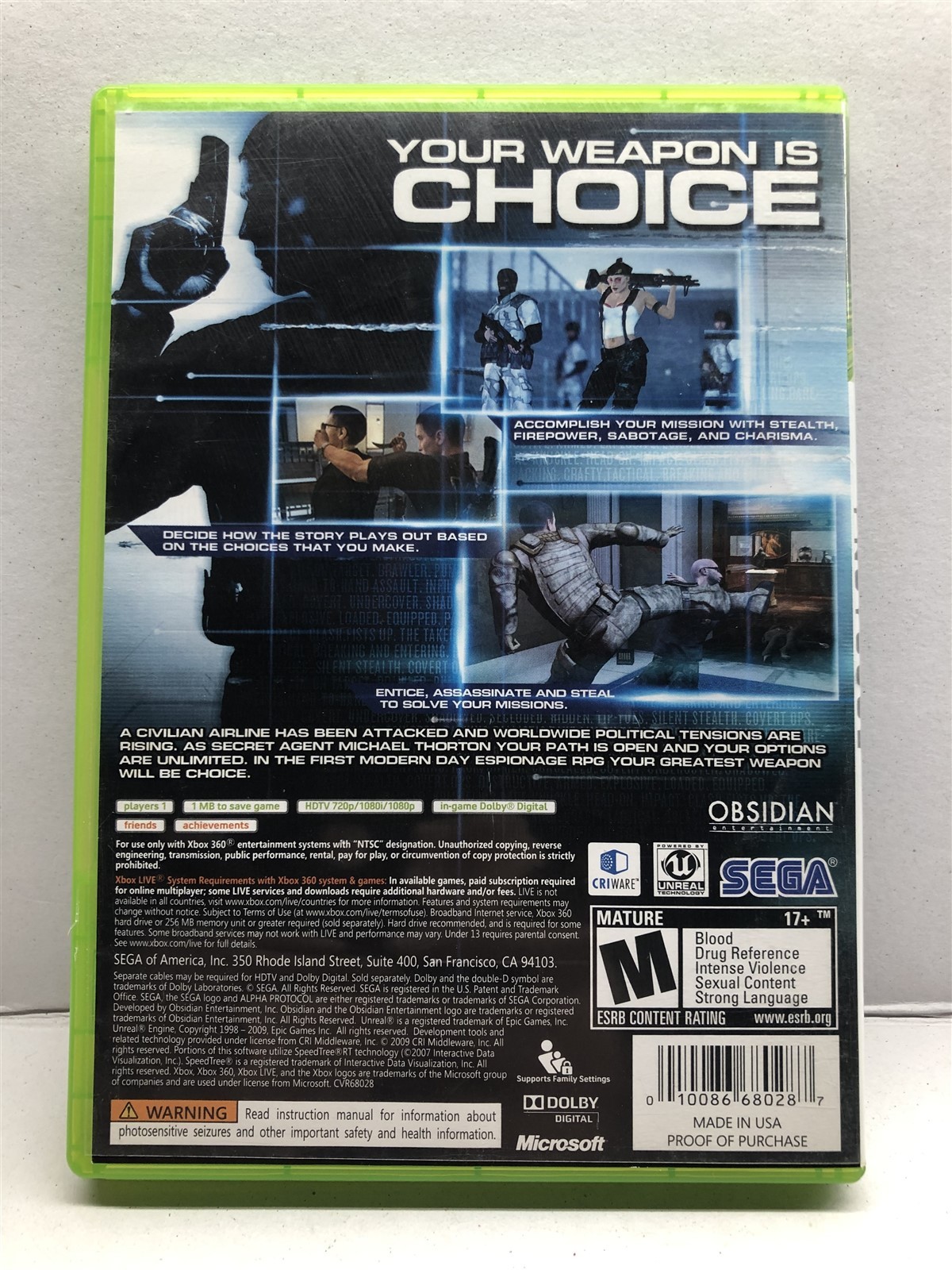 Alpha Protocol (Microsoft Xbox 360, 2010) Clean Tested Working – Free Ship