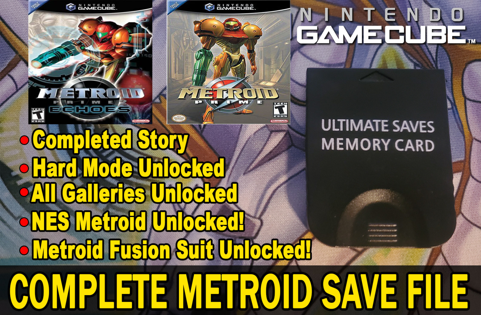 Metriod Prime Echoes & Metriod Prime 100% Ṥave Gamecube Memory Card! (NO GAME)