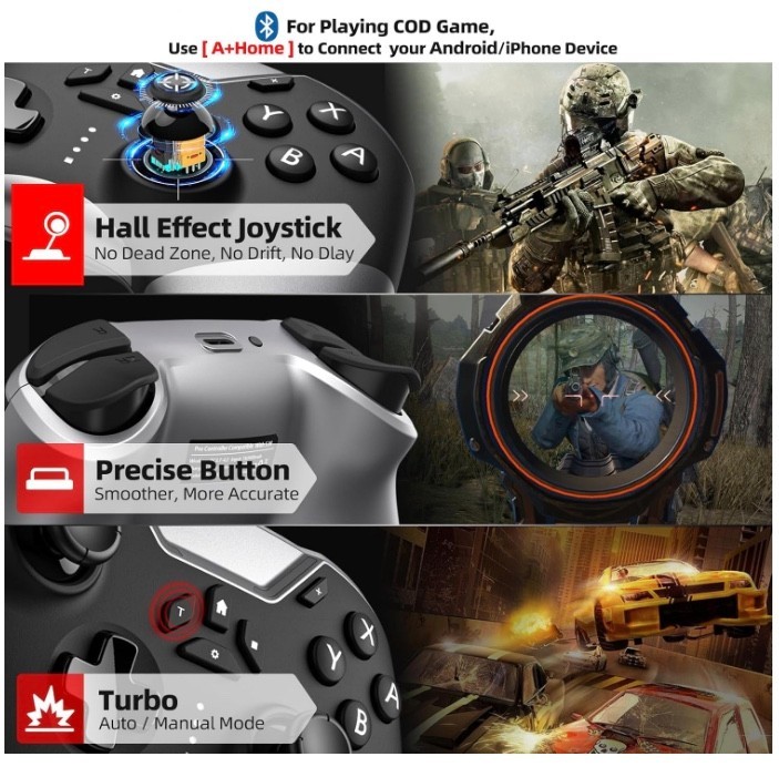 Bluetooth Controller for Switch/PC/iPhone/Android/Apple Arcade MFi Games/TV/Stea