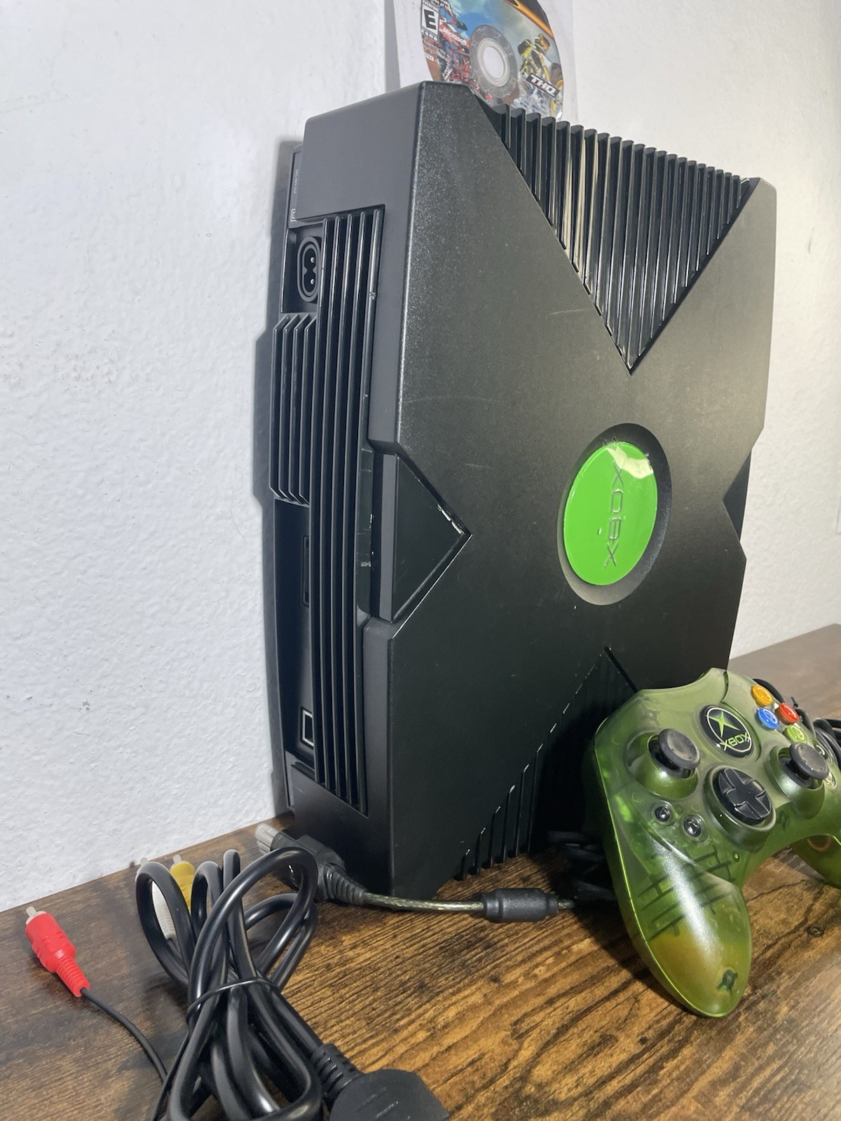 Xbox Original Console Microsoft Black w/ Green Controller AV Power READ TESTED