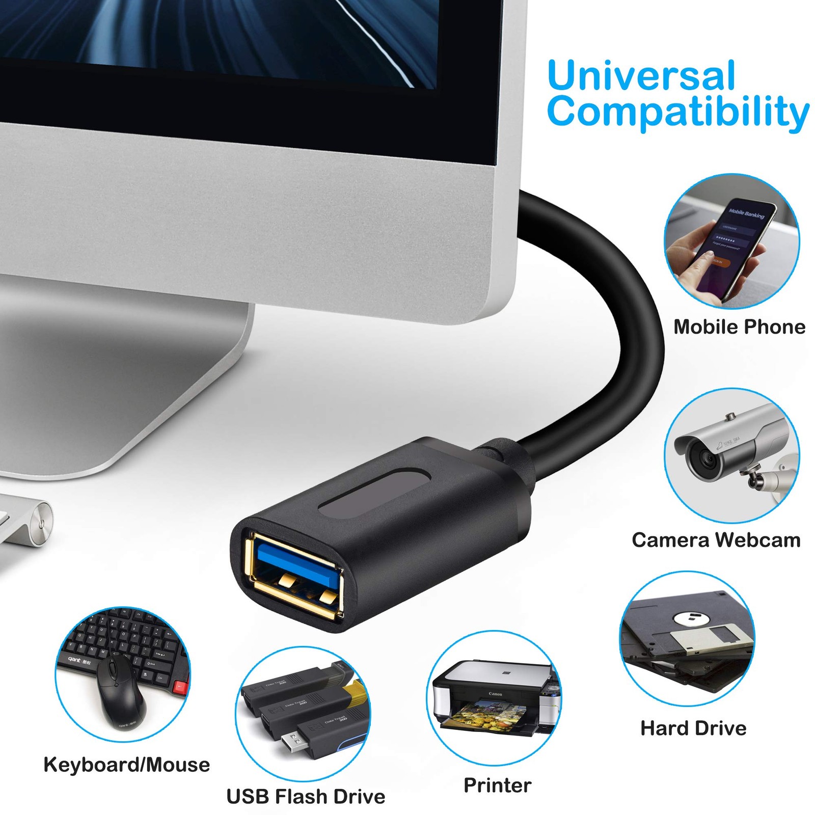 USB 3.0 Extension Cable 1.5Ft Type A Male To Female Data Cord 2 Pack Bundle