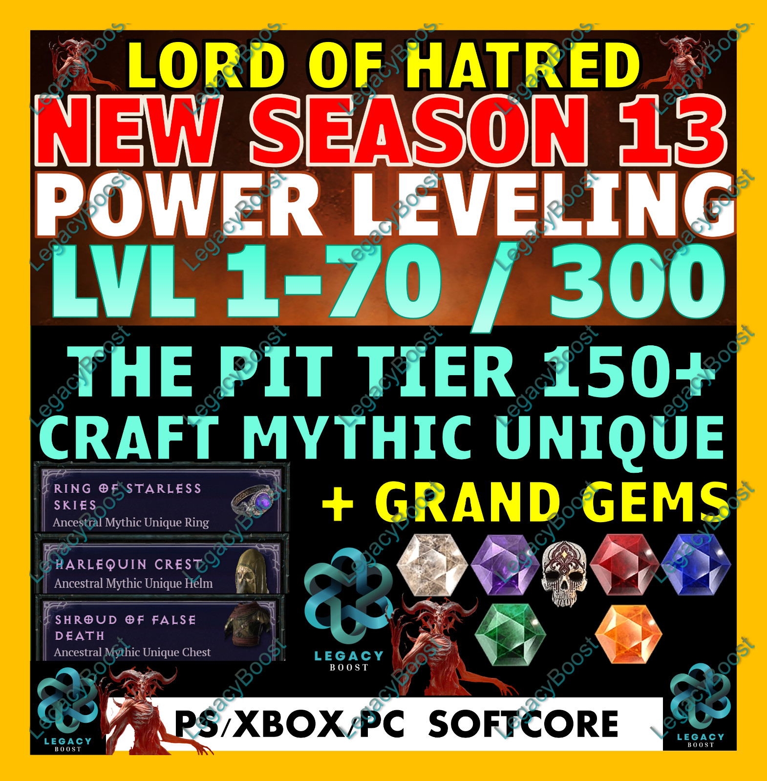 🔥DIABLO 4 SEASON 13✨POWER LEVELING✨GLYPH PIT BELIAL RUN GOLD MATS RUNES✅ MYTHIC