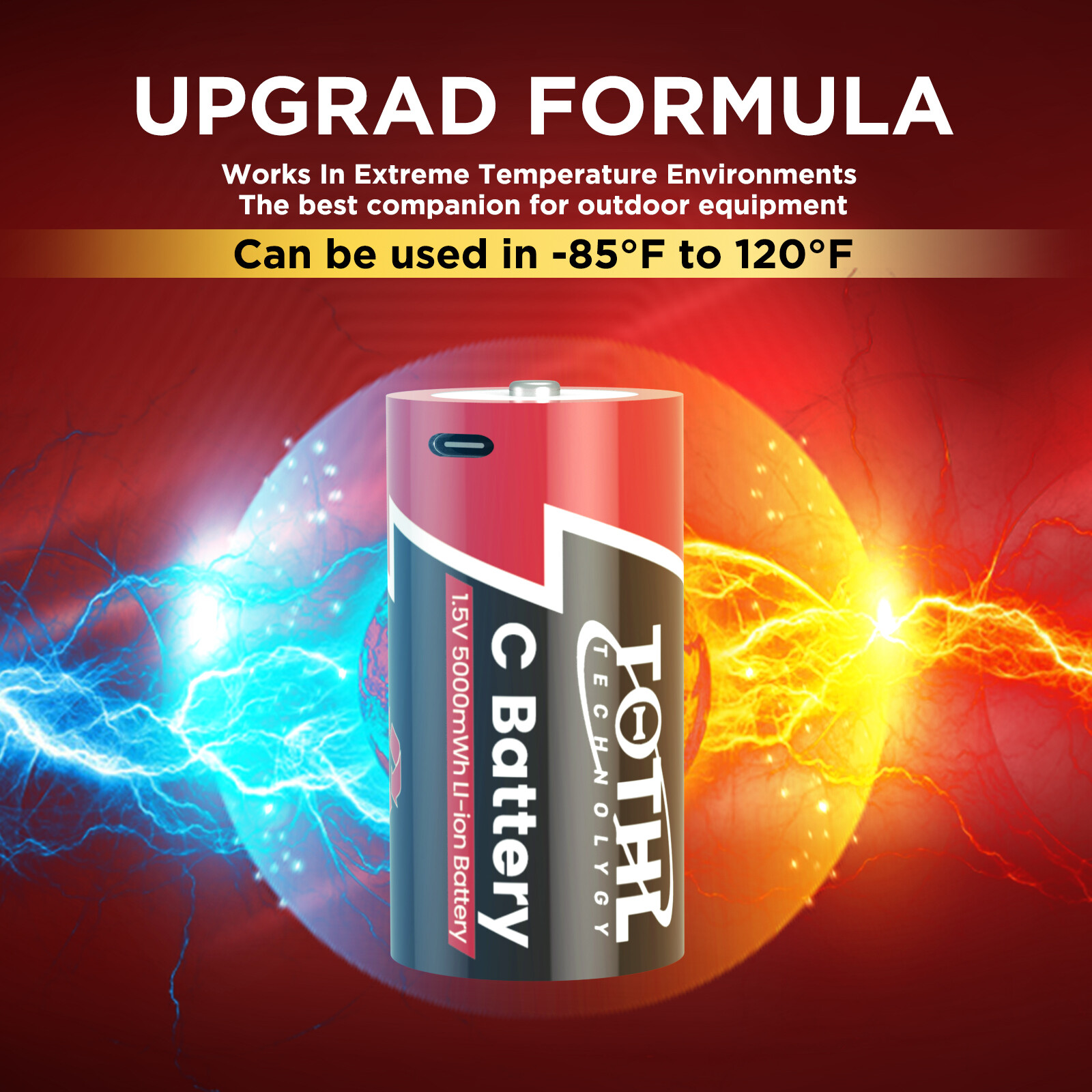 Rechargeable Lithium C Batteries 6 Pack, 1.5V C Cell Batteries with 4 in 1 US