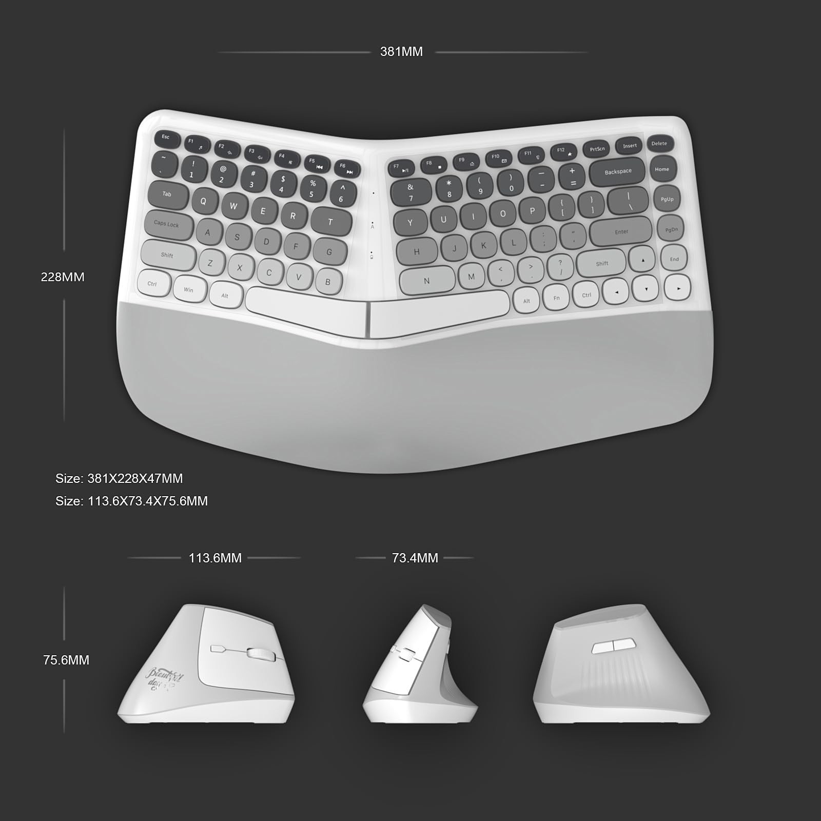 Ergonomic Wireless Keyboard and Mouse Set Creamy Wireless Keyboard Silent Mic…
