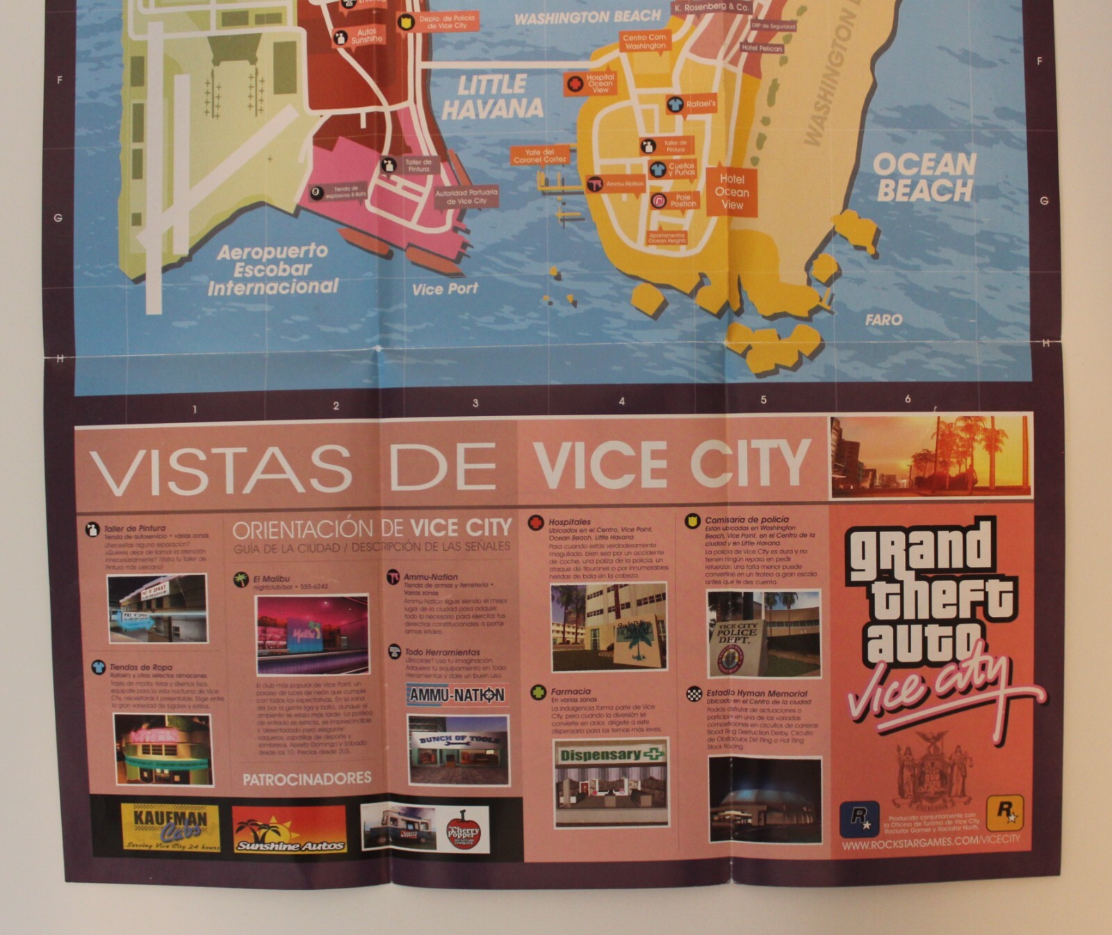 2002 GRAND THEFT AUTO: VICE CITY Poster & Map Spain Vintage Rockstar Usage Marks