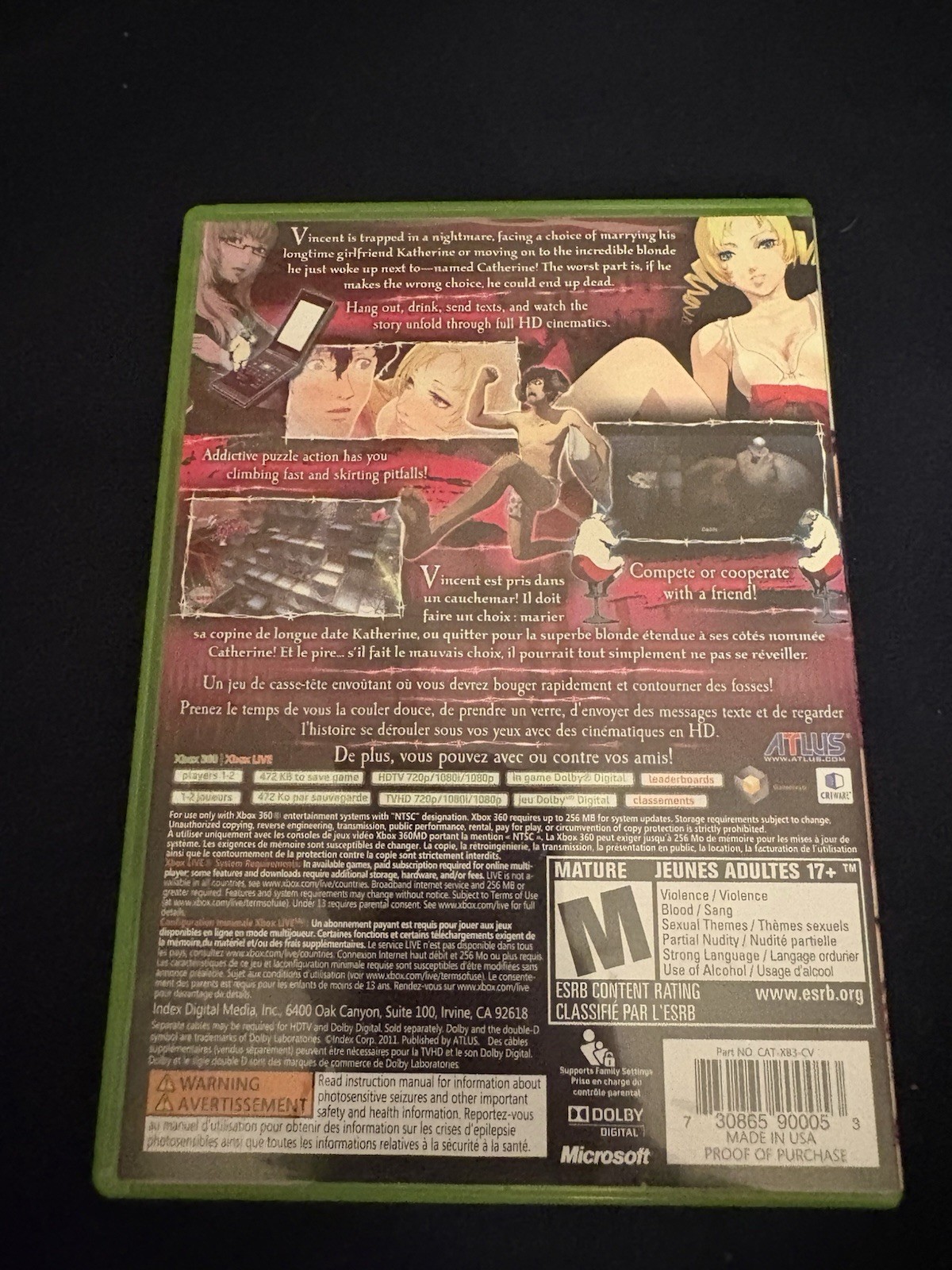 Catherine Xbox 360 Microsoft Atlus Puzzle Adventure Video Game CIB Authentic