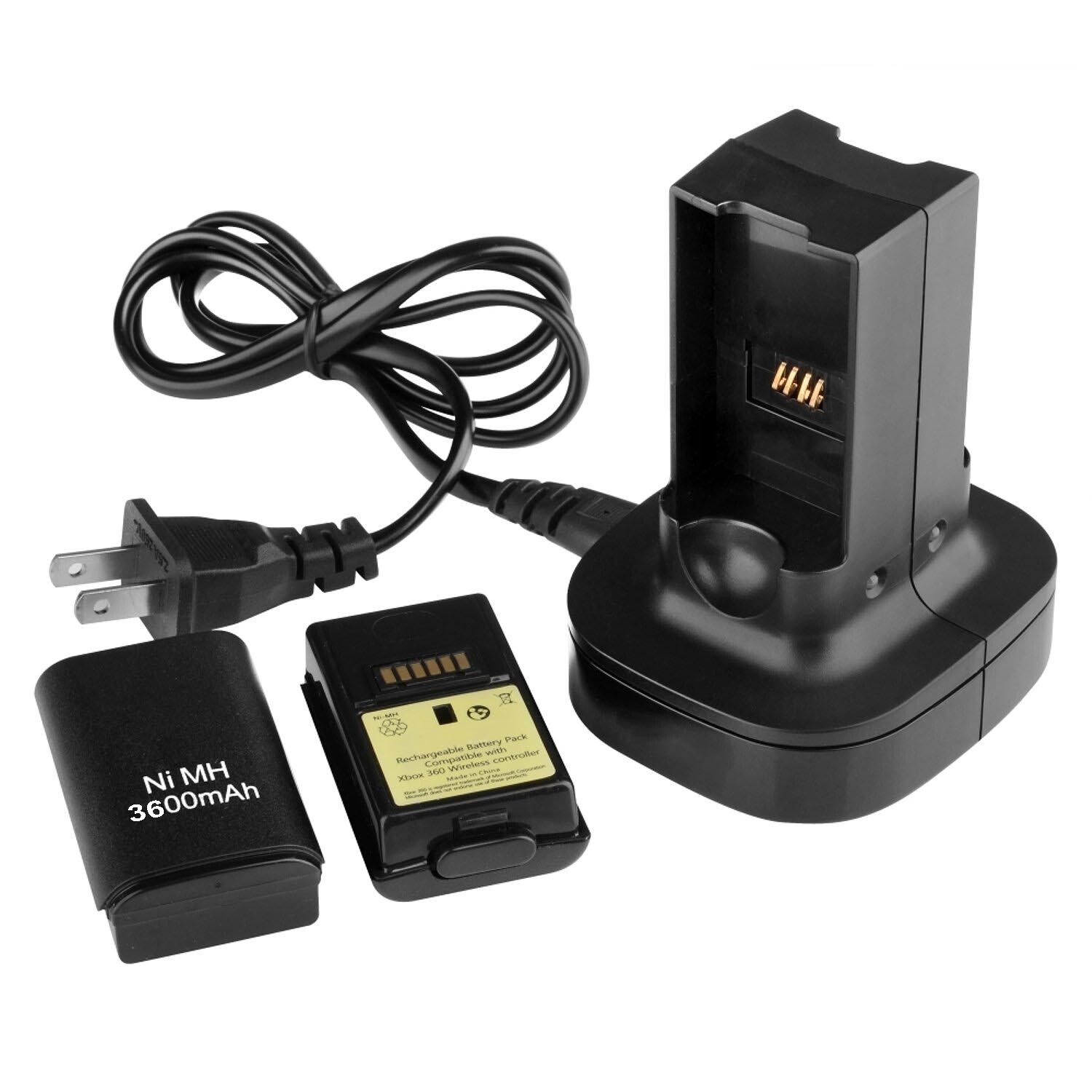 Rechargeable Batteries Pack+ Charger Dock For Xbox 360 Wireless Controller Black