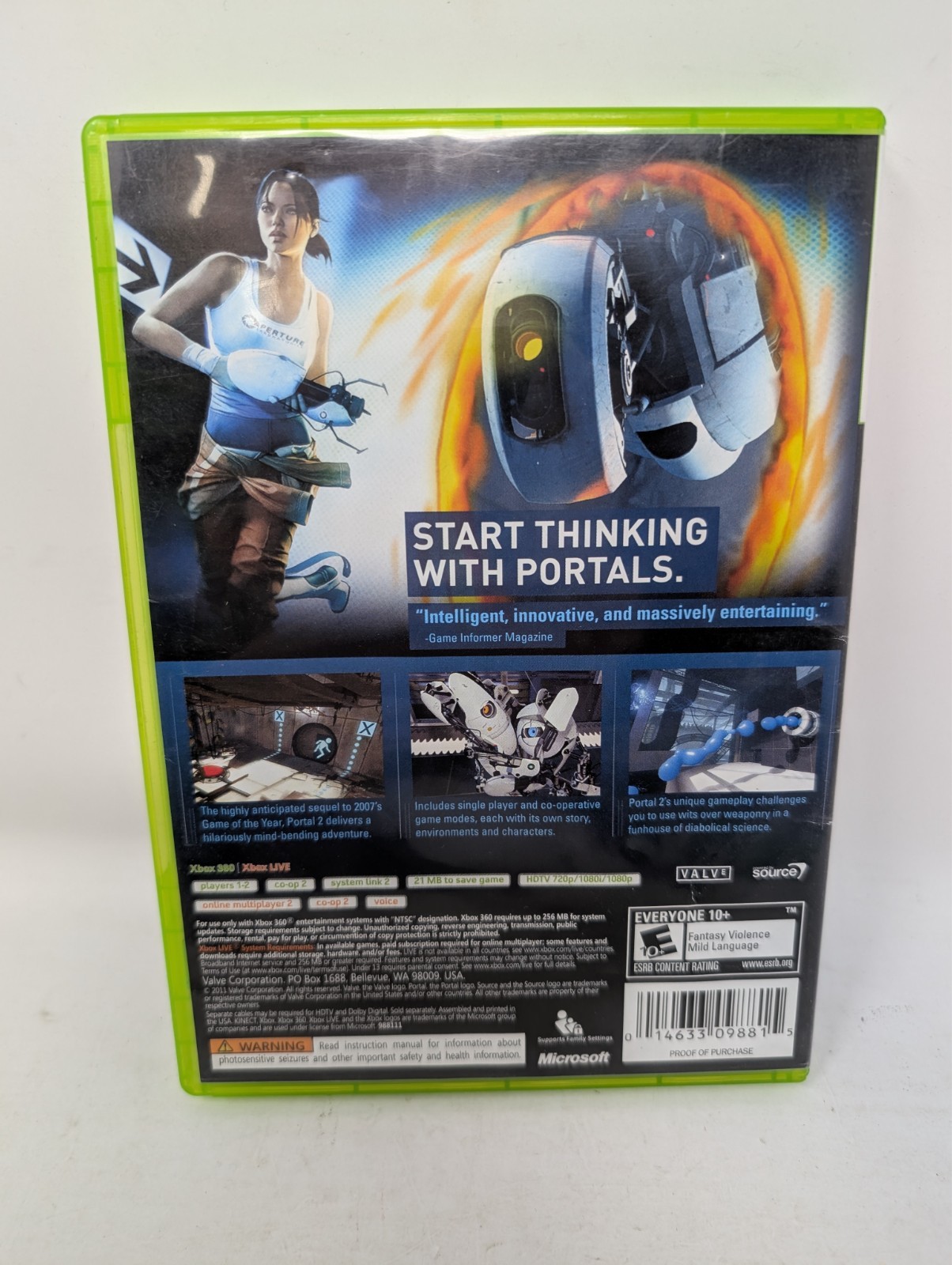 Portal 2 (Microsoft Xbox 360, 2011) VALVE CIB w/Manual