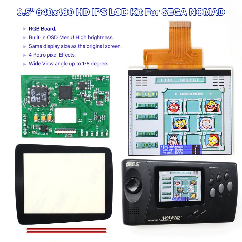 OSD Menu 3.5” HD 640×480 IPS Hight Light LCD RGB Board for SEGA Nomad Console