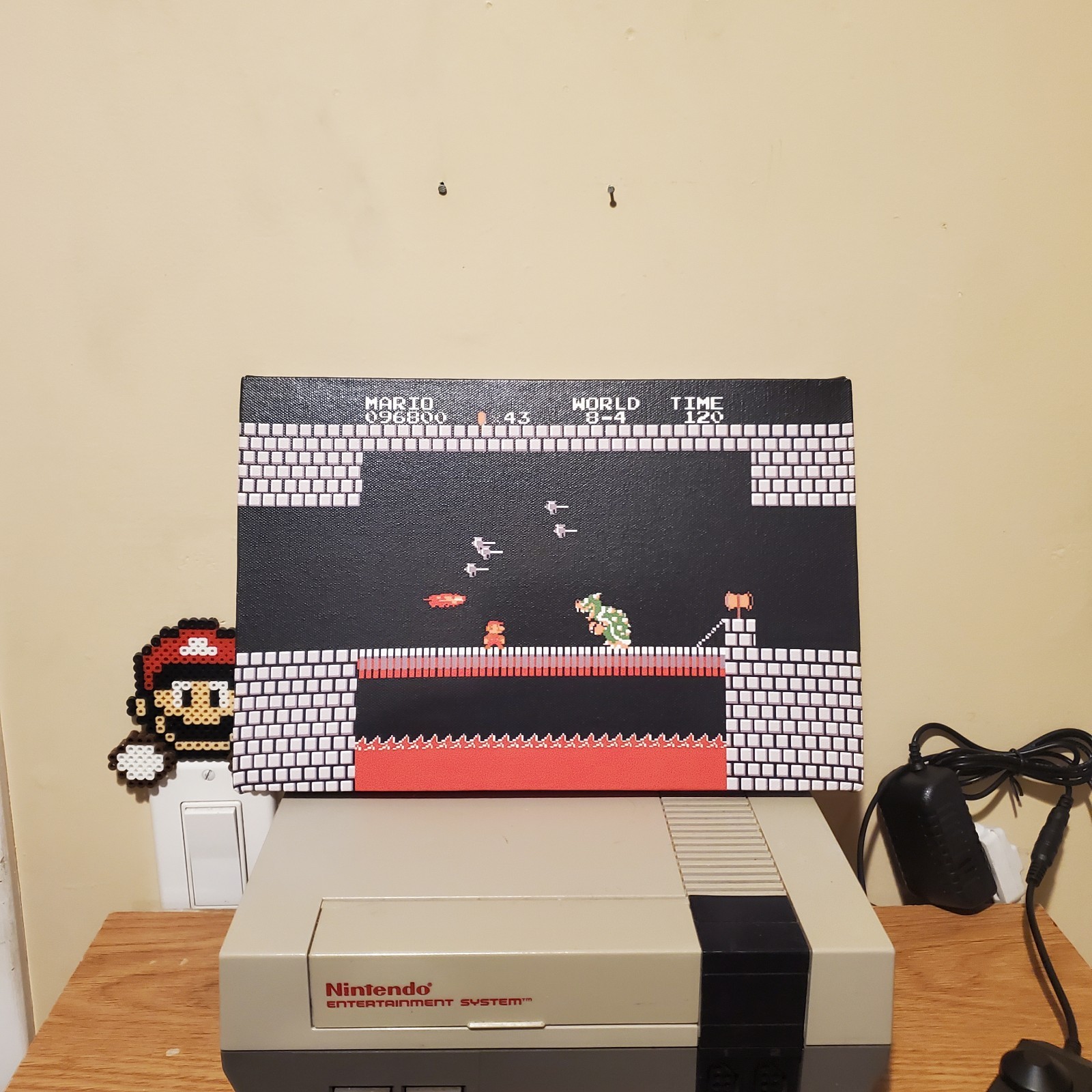 Mario vs Bowser backlit with LEDs custom wrapped canvas 8×12″ game room gift NES