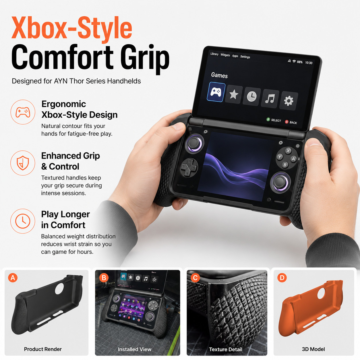 AYN Thor Xbox Style COLOR Comfort Grip 3D Printed Handheld Ergonomic Grip