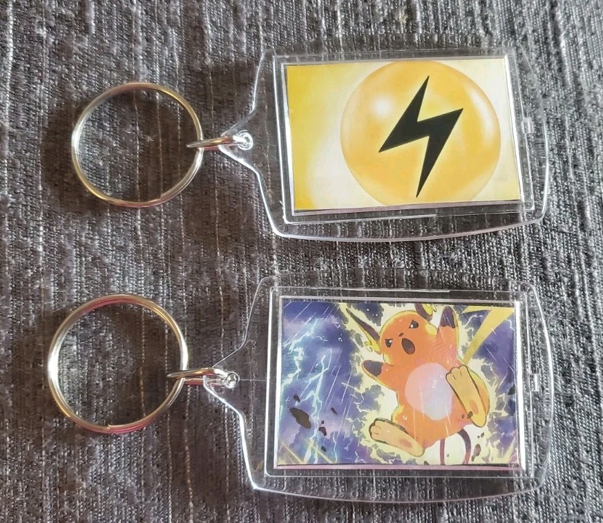 New! 2-sided POKEMON KEYCHAIN rigid clear plastic Made From Card Art