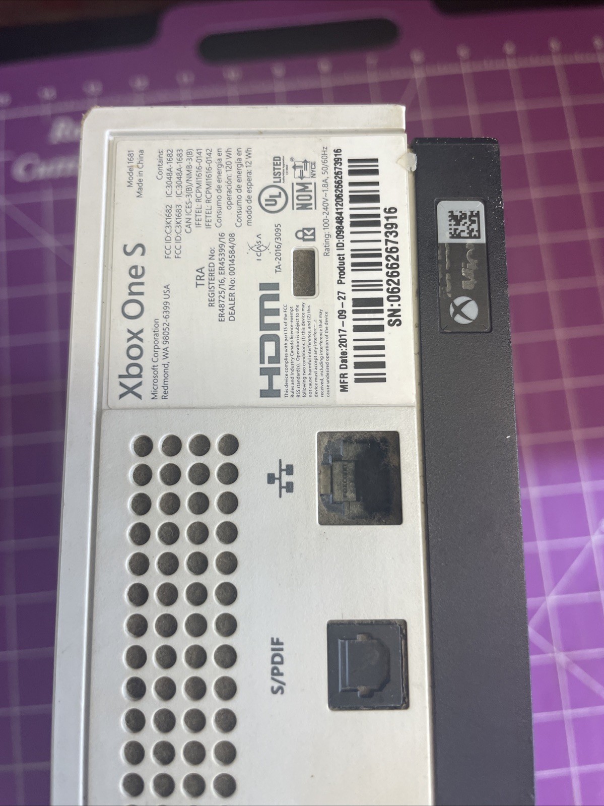 Microsoft Xbox One Slim Console only Parts/Repair. Not Sure What Stain On Top Is