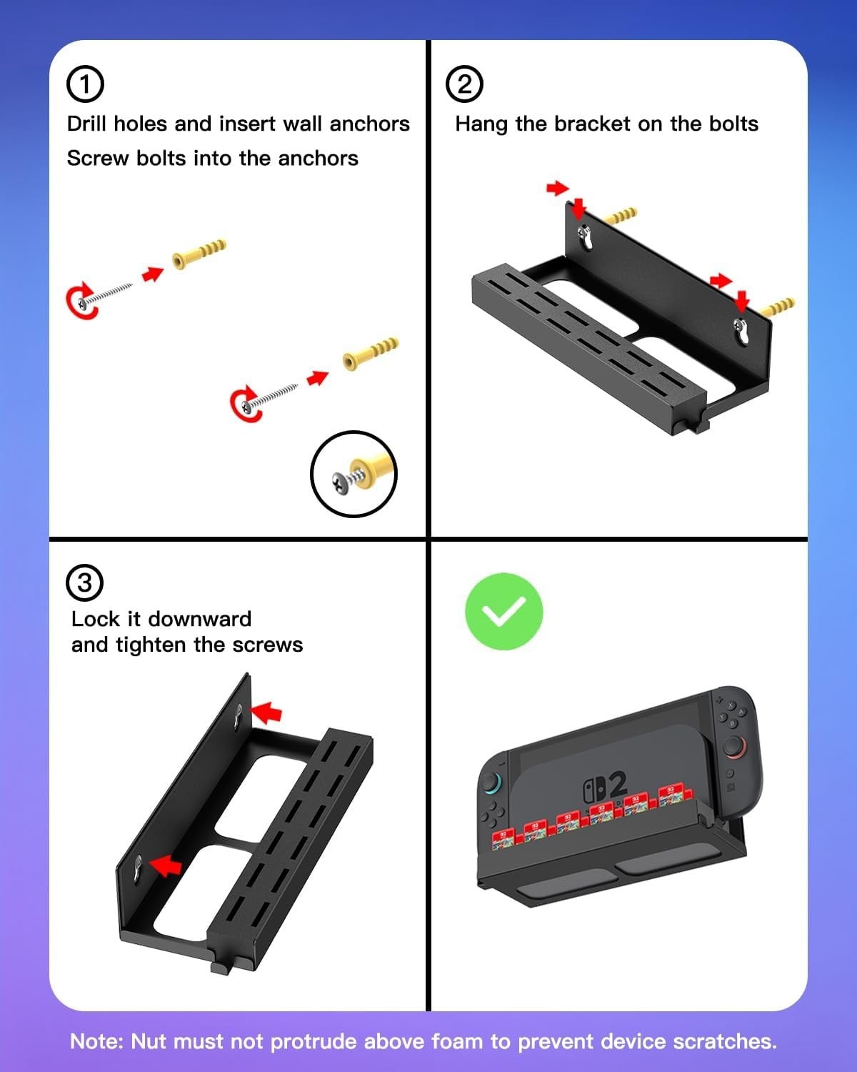 Metal Wall Mount for Nintendo Switch 2 Console 2025, Switch 2 Organizer Shelf Ki
