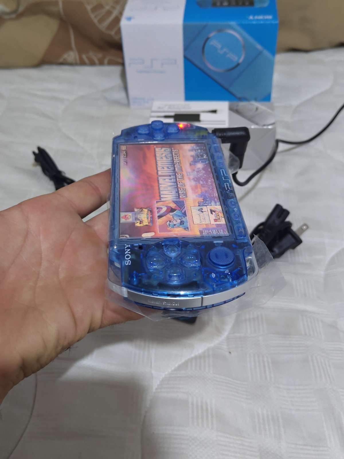 Sony PSP transparent blue with 32 GB plus games plus USB-C adapter NEW