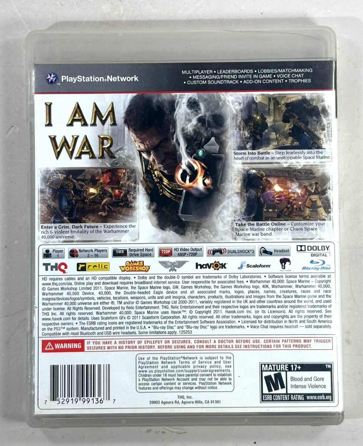 Warhammer 40,000: Space Marine (Sony PlayStation 3, 2011) PS3 CIB