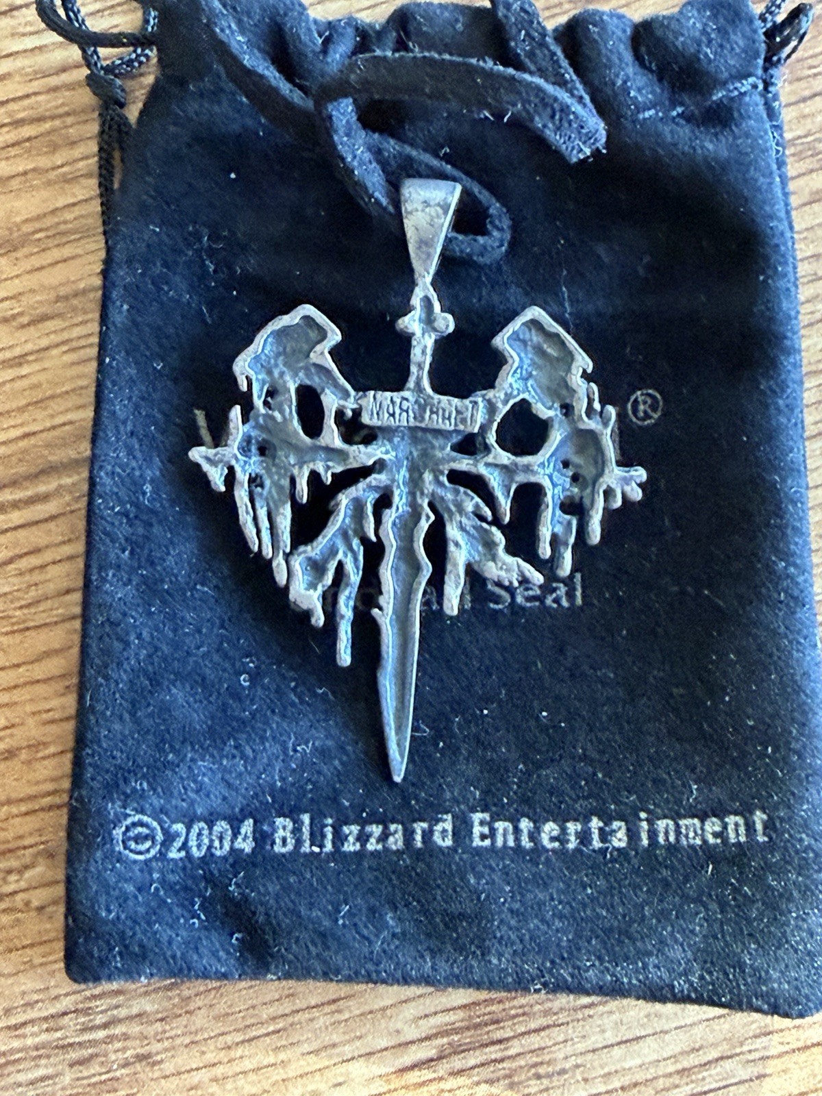 Rare Warcraft 3 Undead Seal Necklace With Drawstring Pouch- 2004