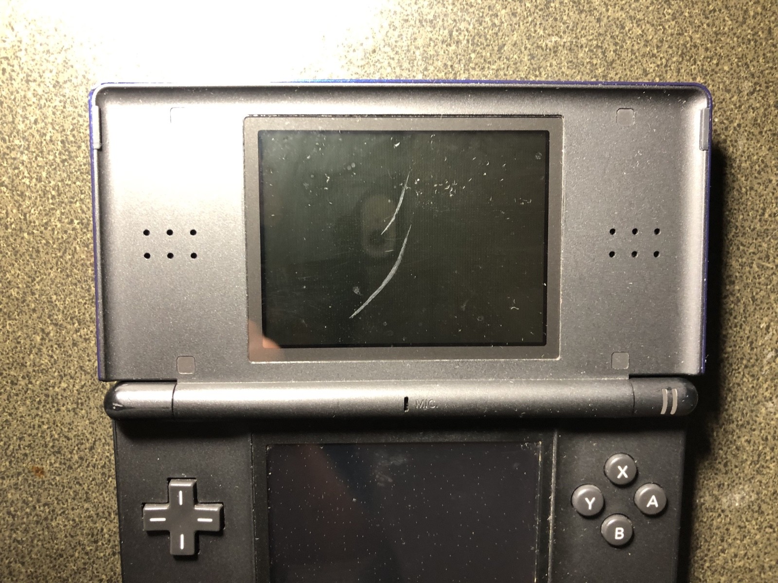 Nintendo DS Lite Blue w/ 1 game – No Charger/Stylus/GBA port Cover – Loose hinge