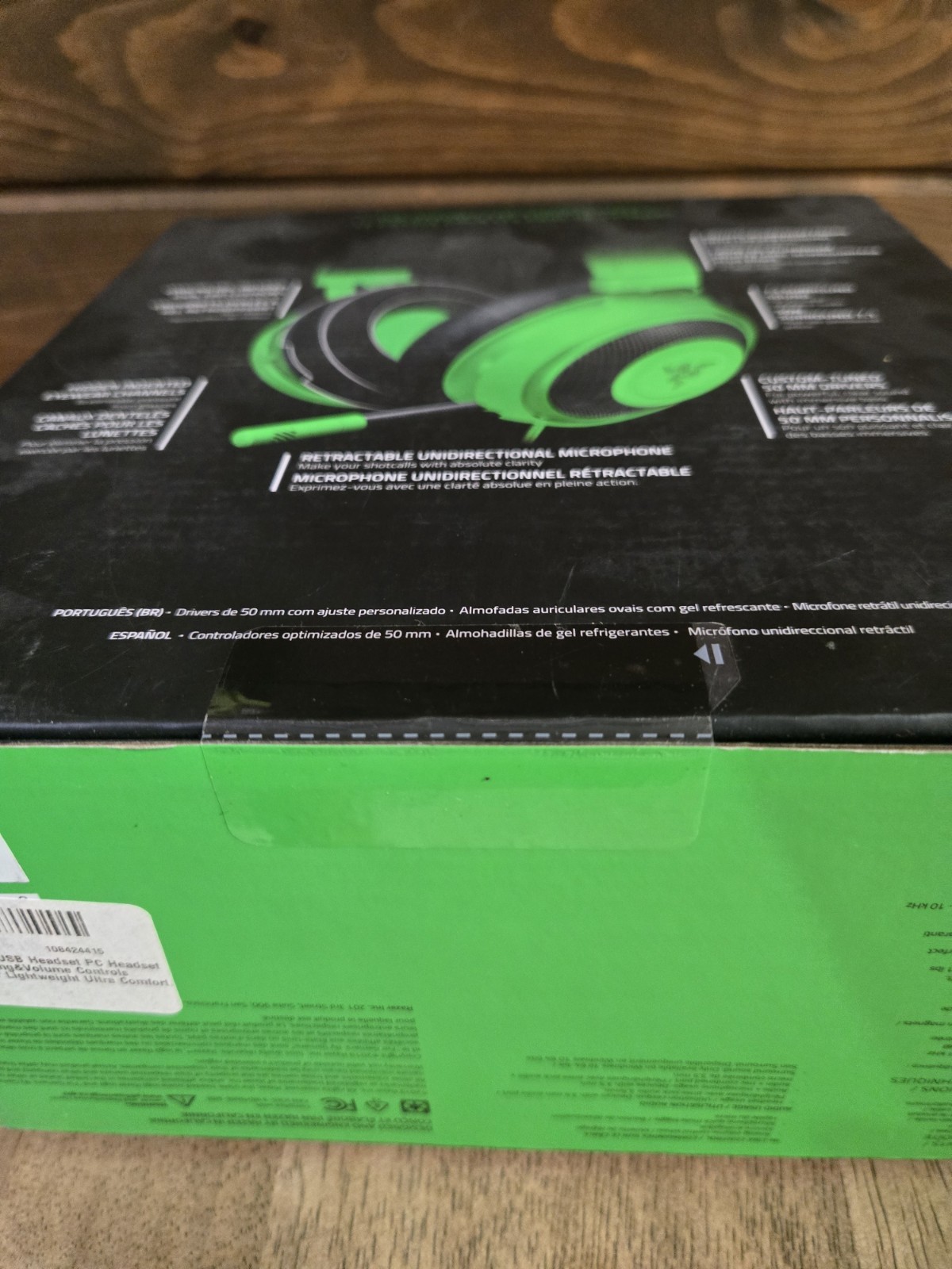 Razer Kraken Wired Gaming Headset Green Surround Sound Retractable Boom Mic.
