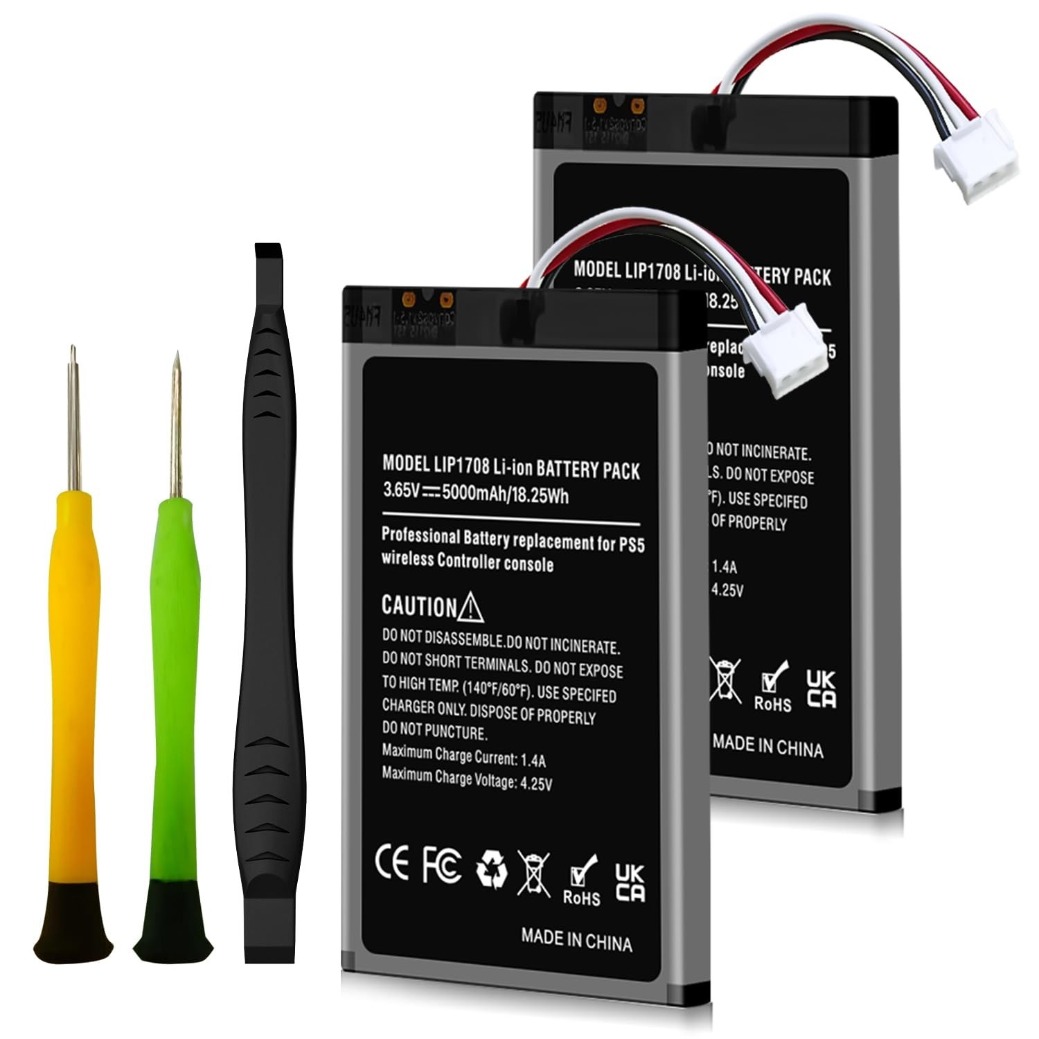 High Capacity 5000mAh Battery Replacement for PS5 Controller – 2 Packs + Repair