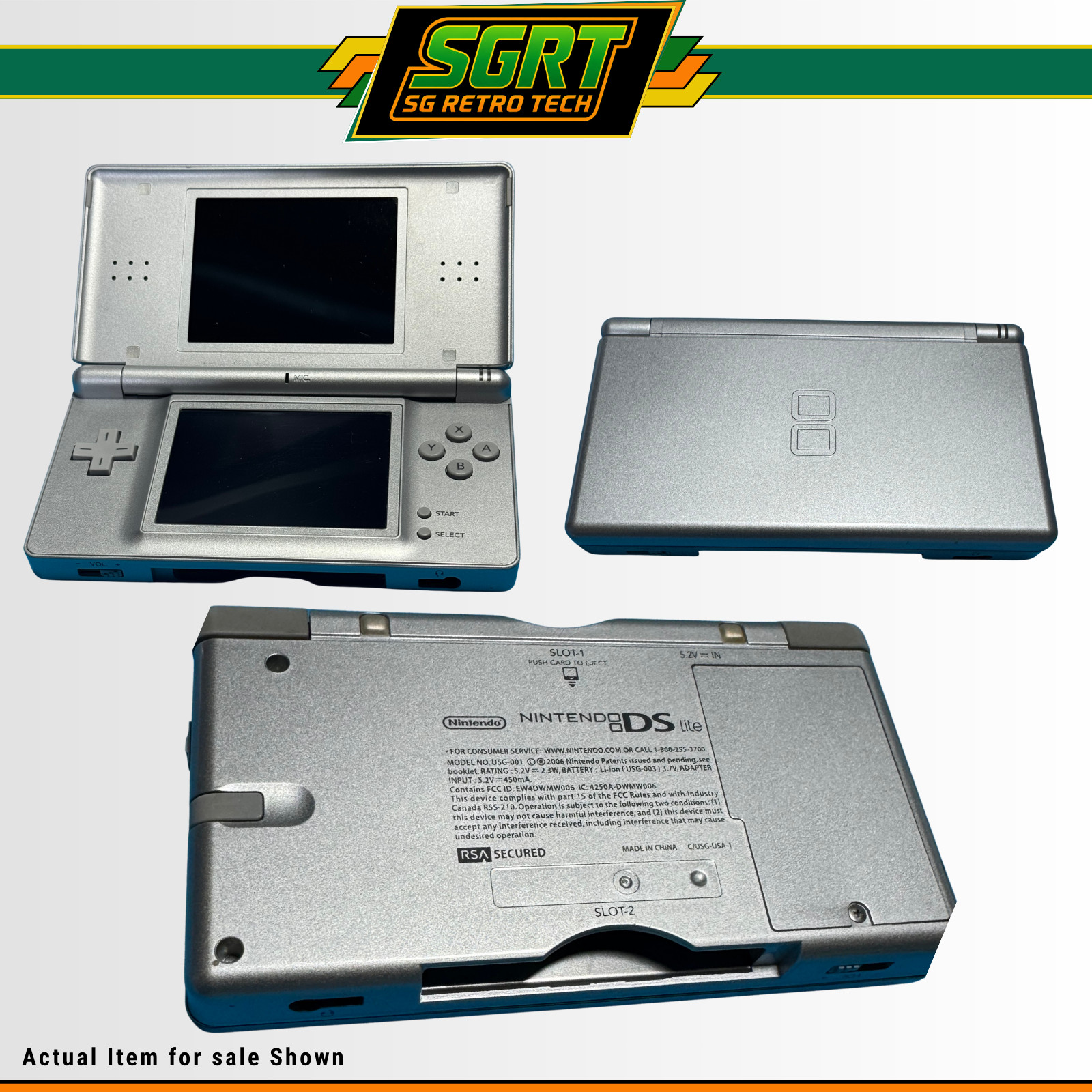 Nintendo DS Original Silver Console Bundle 5 Games Charger Travel Case