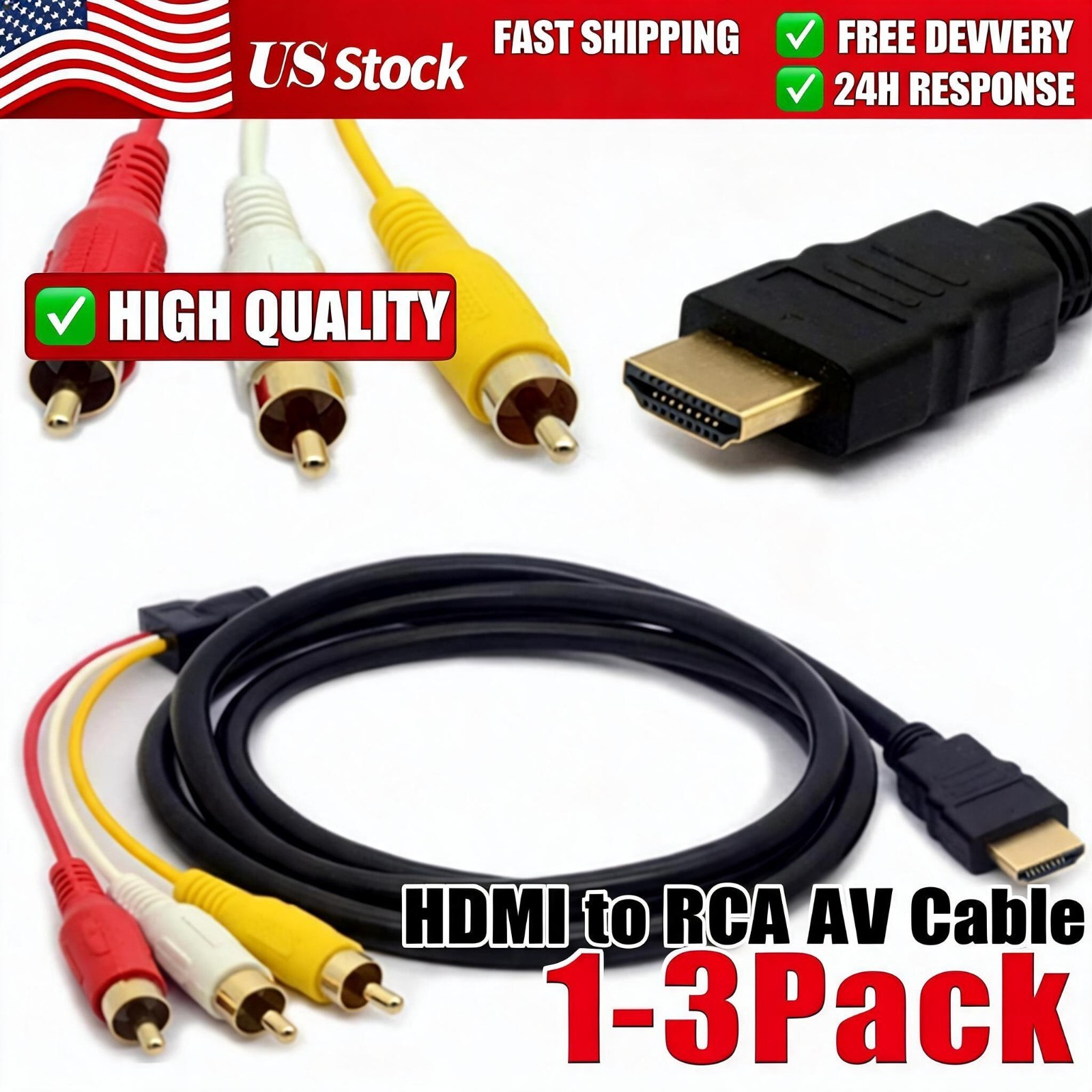 1080P HDMI Male To 3 RCA Video Audio AV Component Converter Adapter Cable HDTV