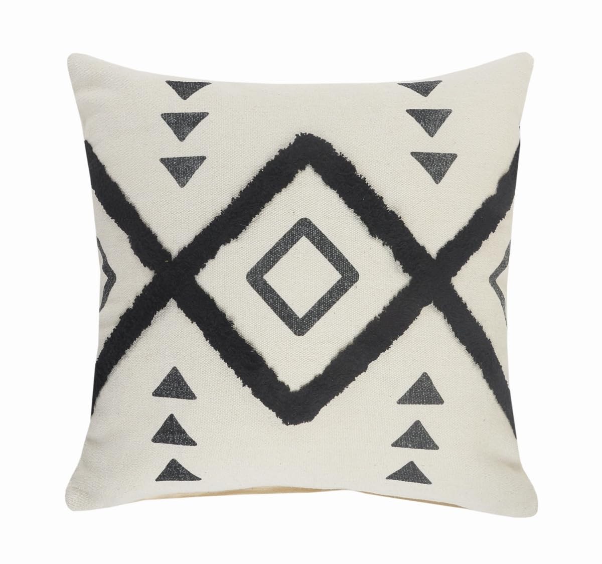 20 X 20 Cream Black And Gray 100% Cotton Geometric Zippered Pillow