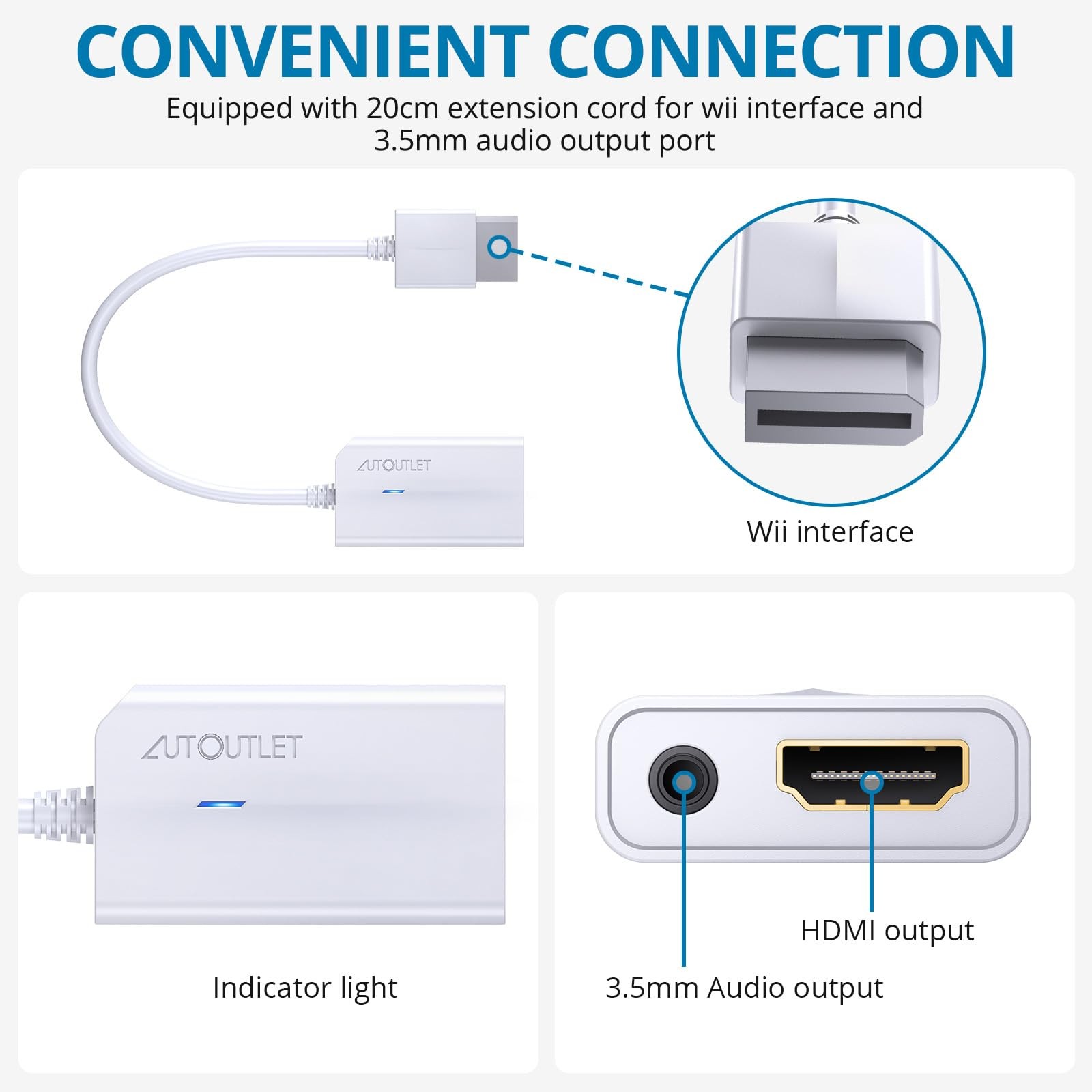 Wii to HDMI Converter 1080P for Full HD Device, Wii HDMI Adapter with 3,5mm A…