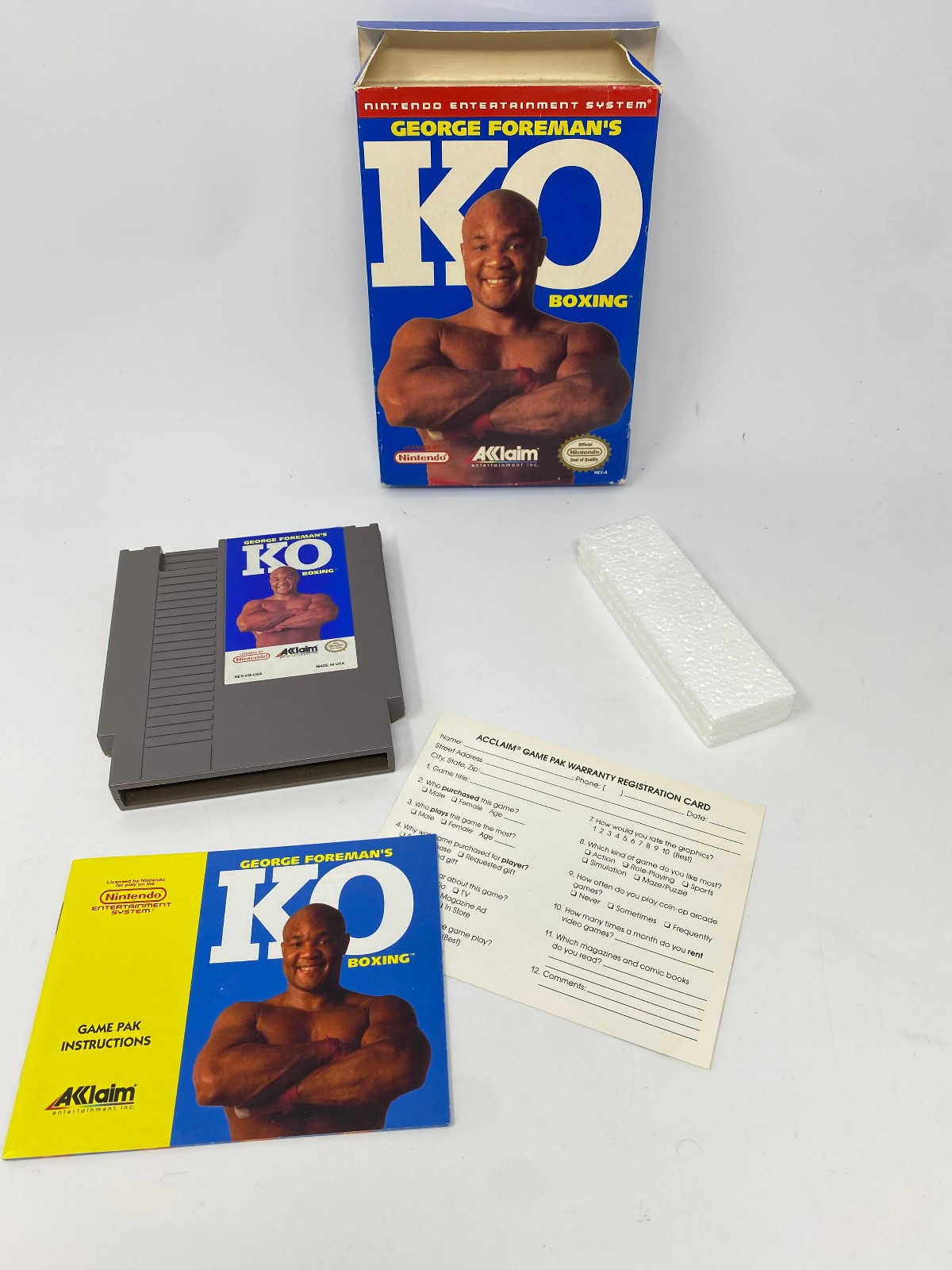 NES George Foreman’s KO Boxing Nintendo CIB Poster Box Manual Complete Game Vtg