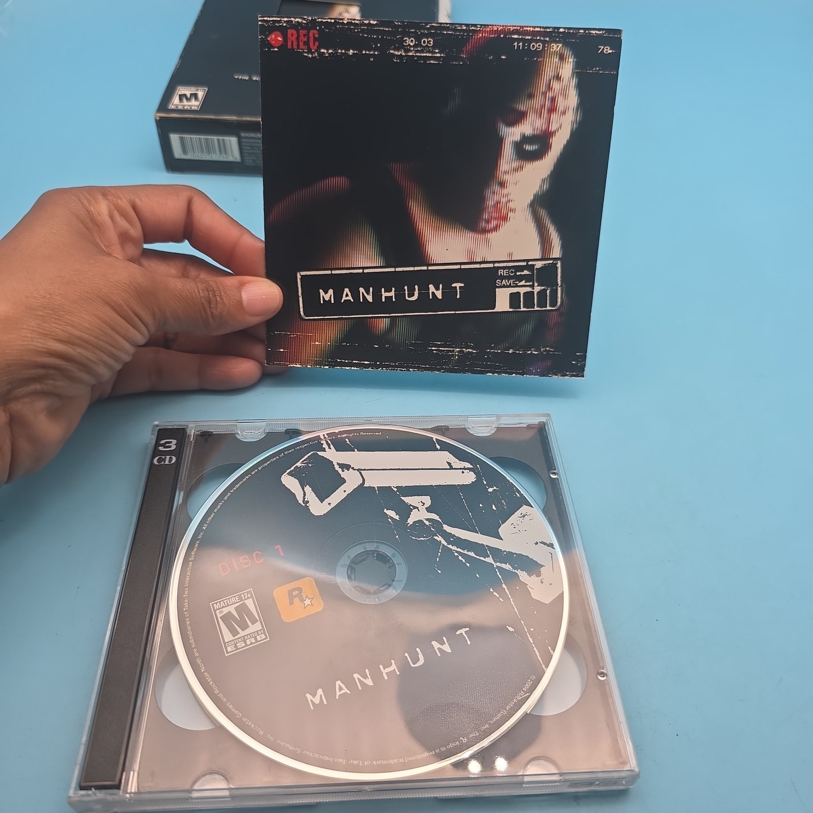 Manhunt (PC, 2004) 3 Dics, CIB VHS Style Box Vintage Video Game Rockstar TESTED