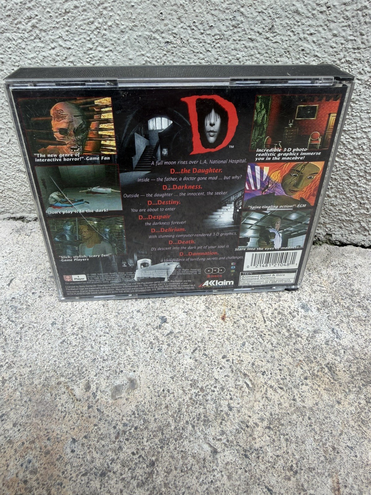 D Sony PlayStation PS1 1996 Jewel Case No Manual Horror