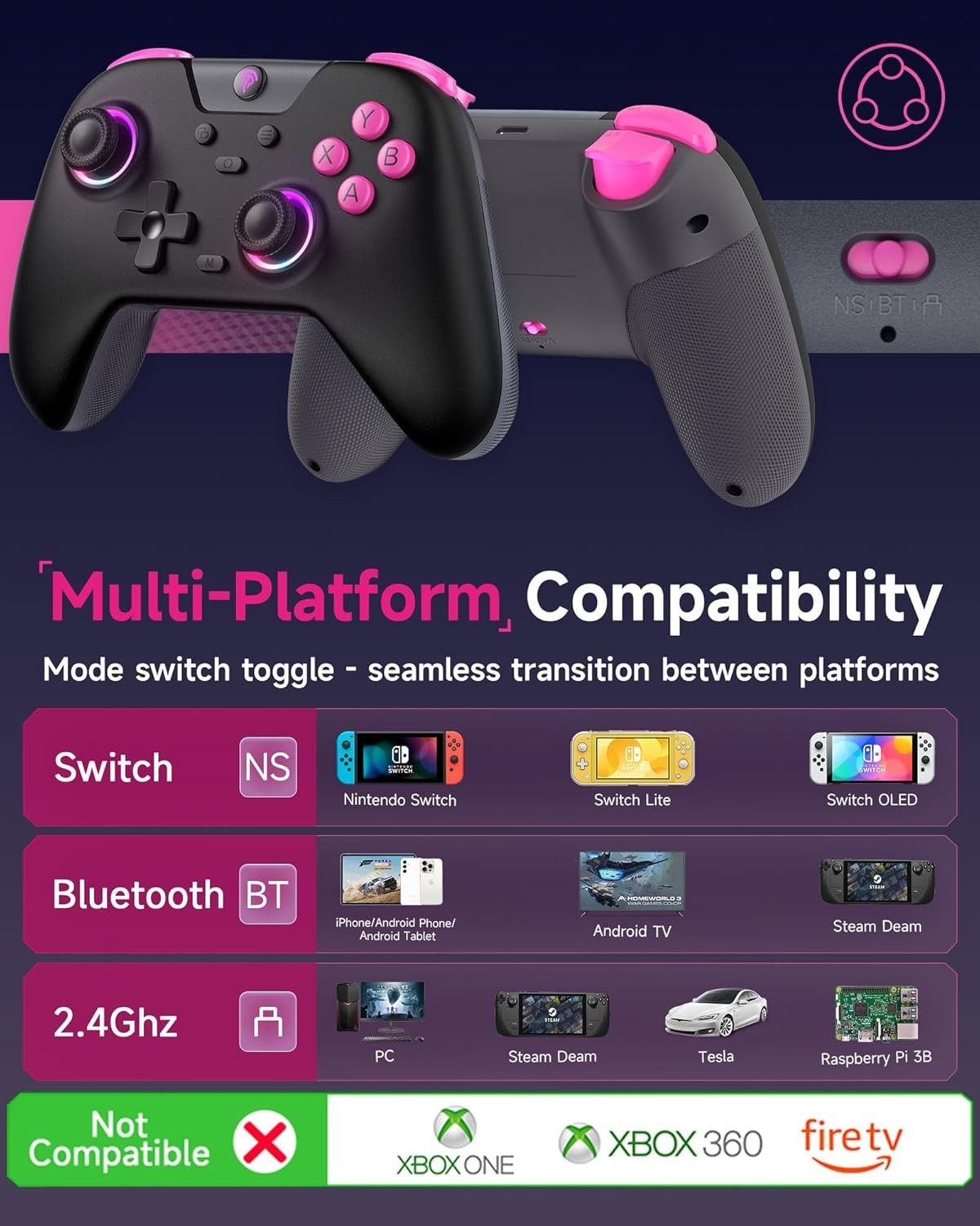 Lightweight X05 Bluetooth Gaming Controller with Precision Hall Effect Joysticks