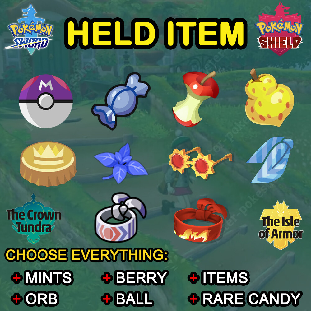 ✨ All Held Battle Item✨ Pokemon Sword & Shield 6IV – Master Ball, TRs, Mints