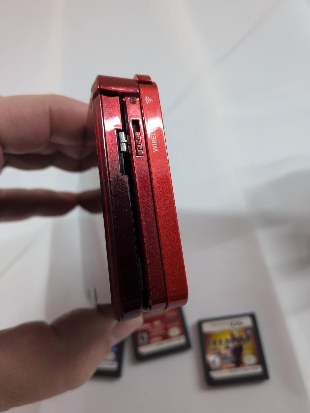 Nintendo 3DS Flame Red Handheld Console System CTR-001 & 4 Super Hero Game Lot