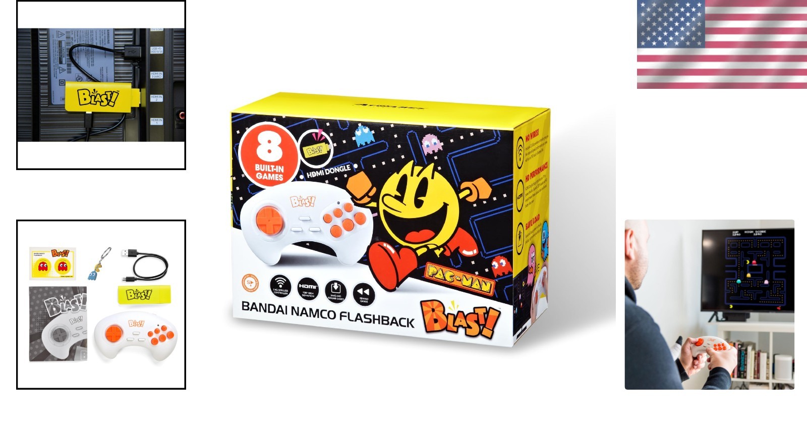 Bandai Namco Flashback Blast! Retro Console with 8 Classic Games & Remote
