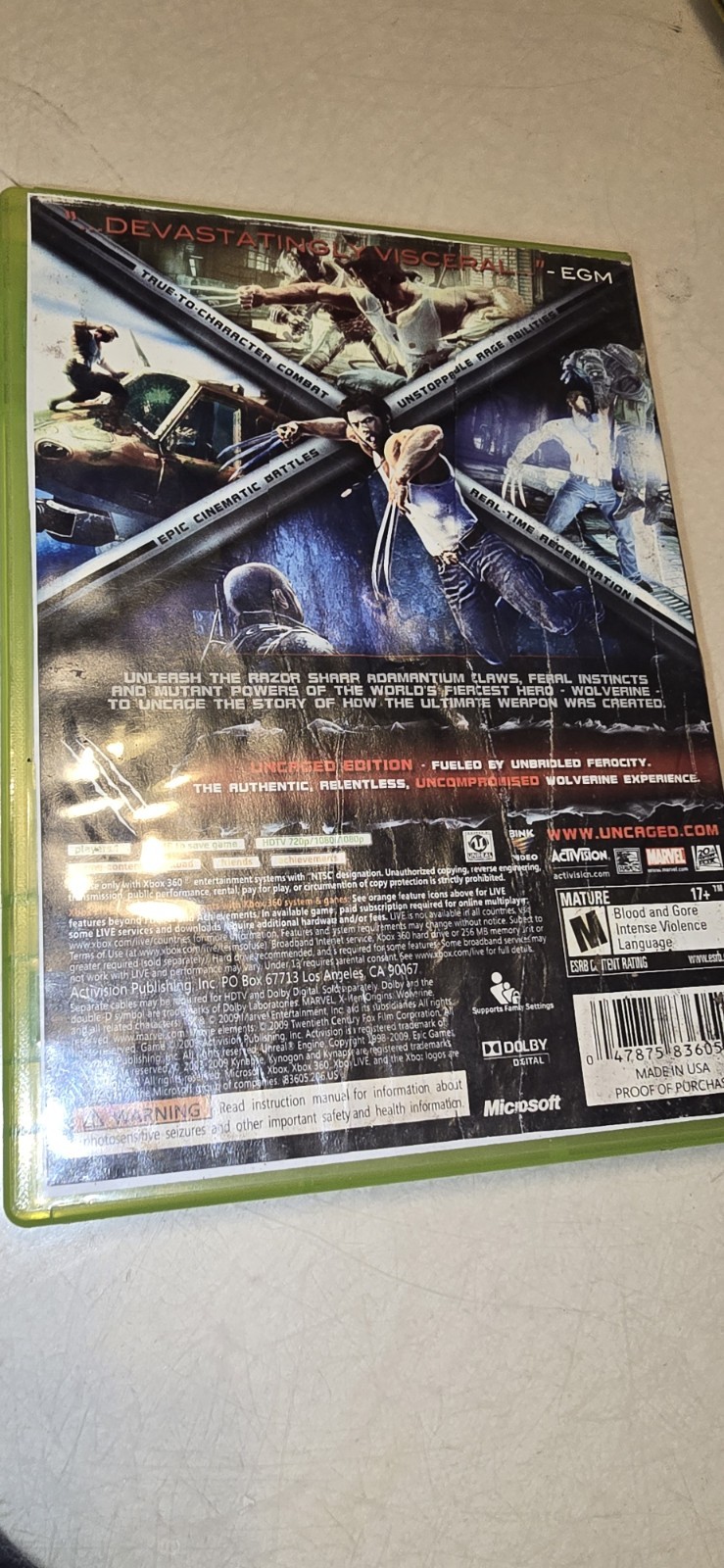 X-Men Origins Wolverine Uncaged Edition Xbox 360, 2009) Please Read