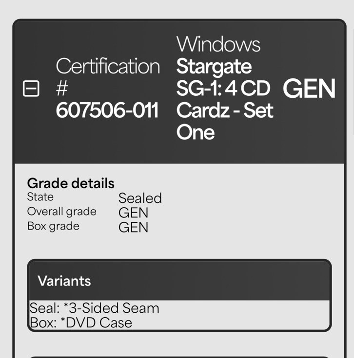 Stargate SG-1: 4 CD Cardz Set One PC CD-ROM 2001 4 Card Wata Graded GEN CGC VGA