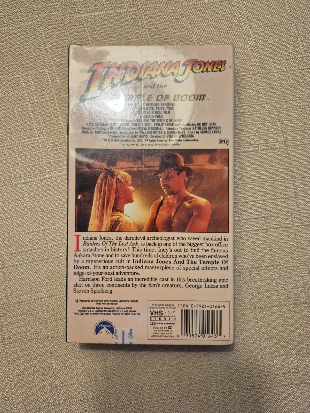 New Indiana Jones And The Temple Of Doom VHS Sealed Paramount Watermark Blk 1986