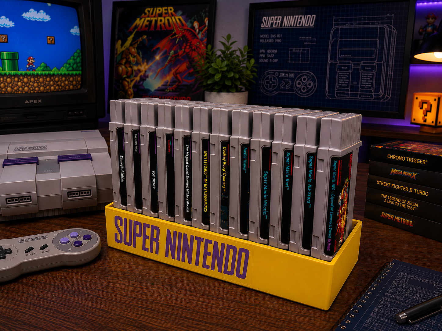 Super Nintendo Game Cartridge Organizer – 12 Game Display Stand