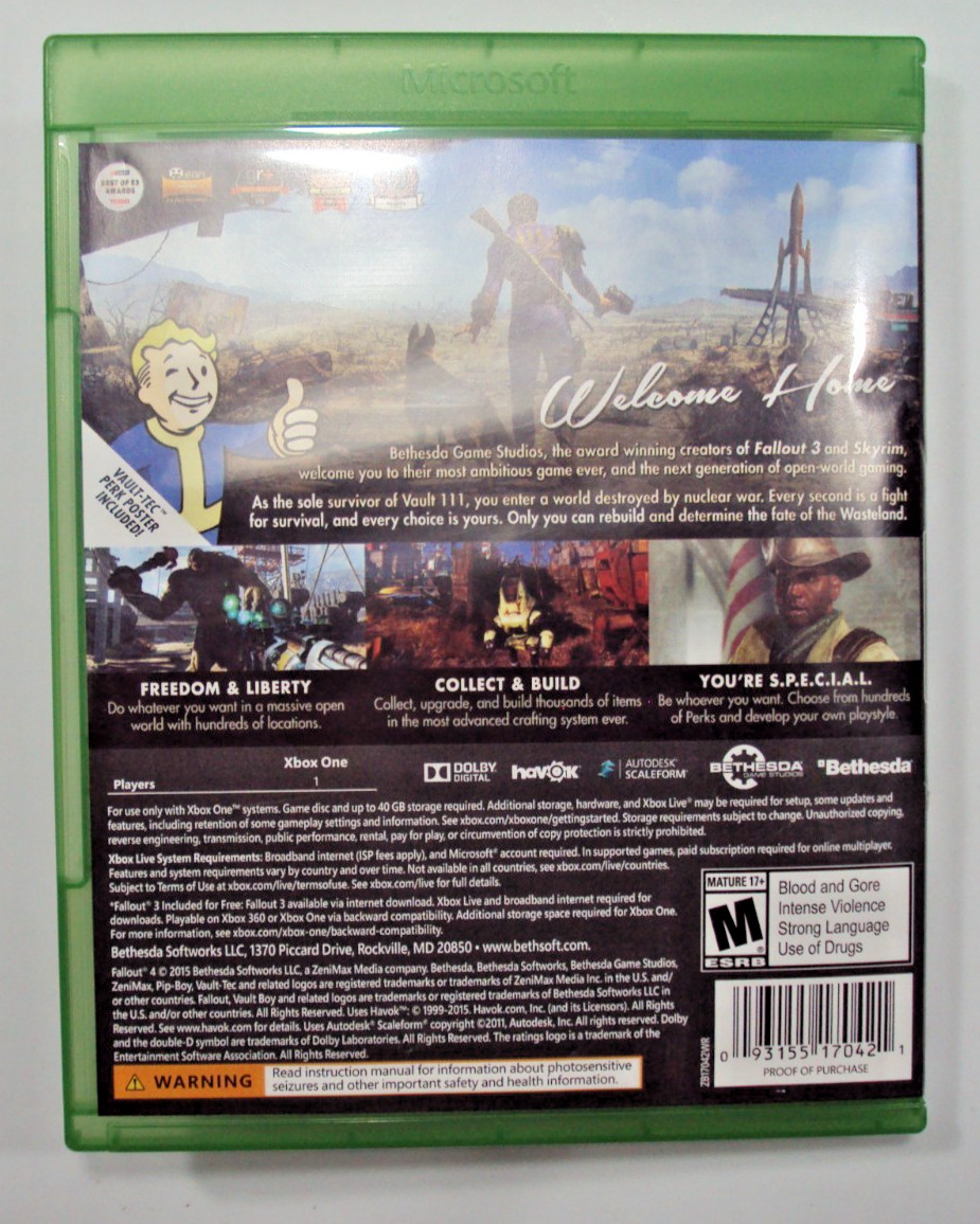 Fallout 4- XBOX One, (Game, inserts, poster) Used, Tested, Free S/H