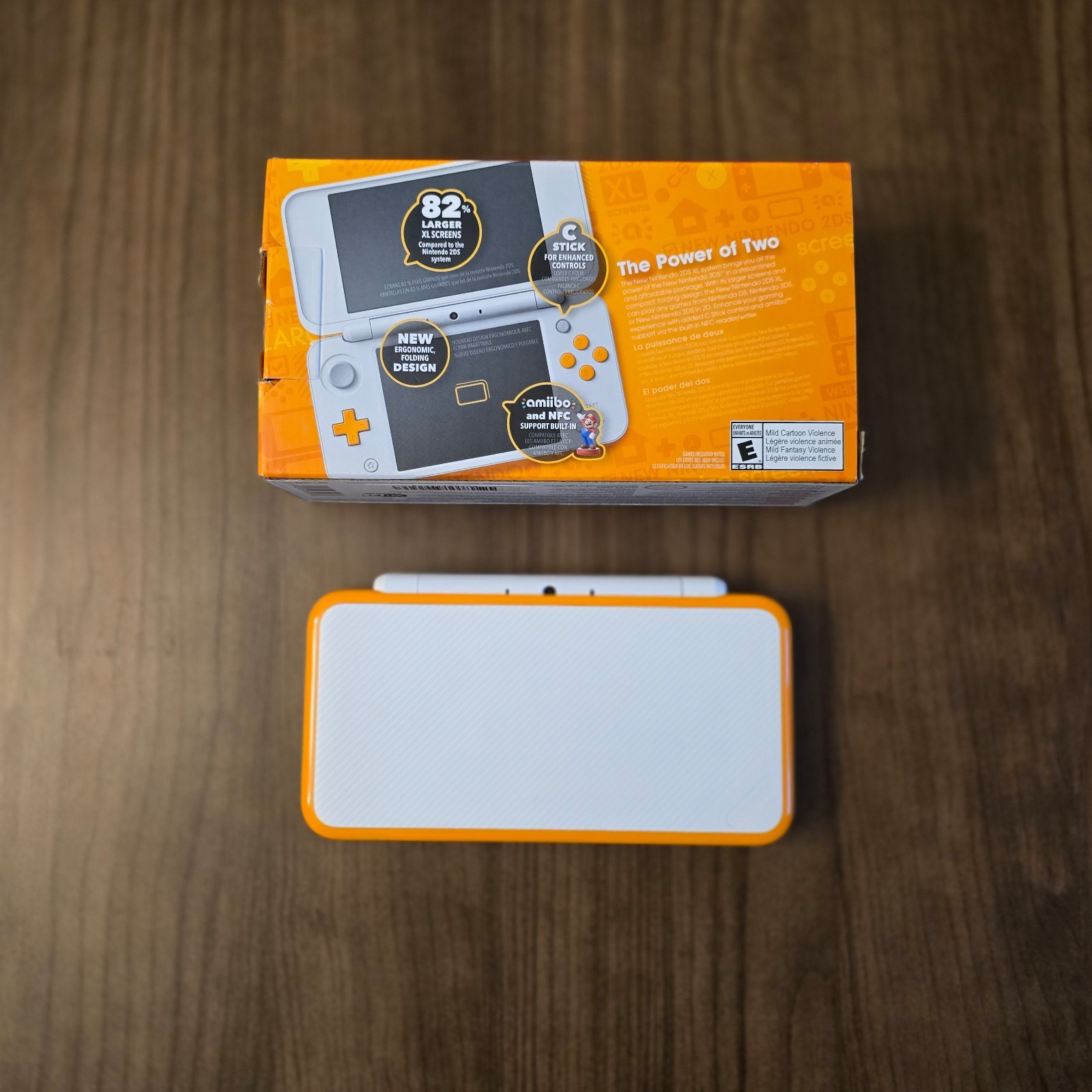 Nintendo 2DS XL Console – White/Orange with Original Box, Case and R4 card