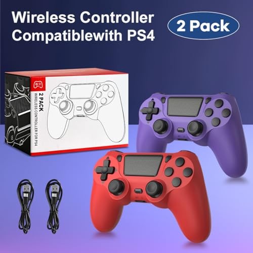 Wuthur 2 Pack Wireless Controller Compatible with PS4/Pro/Slim() Purple & Red